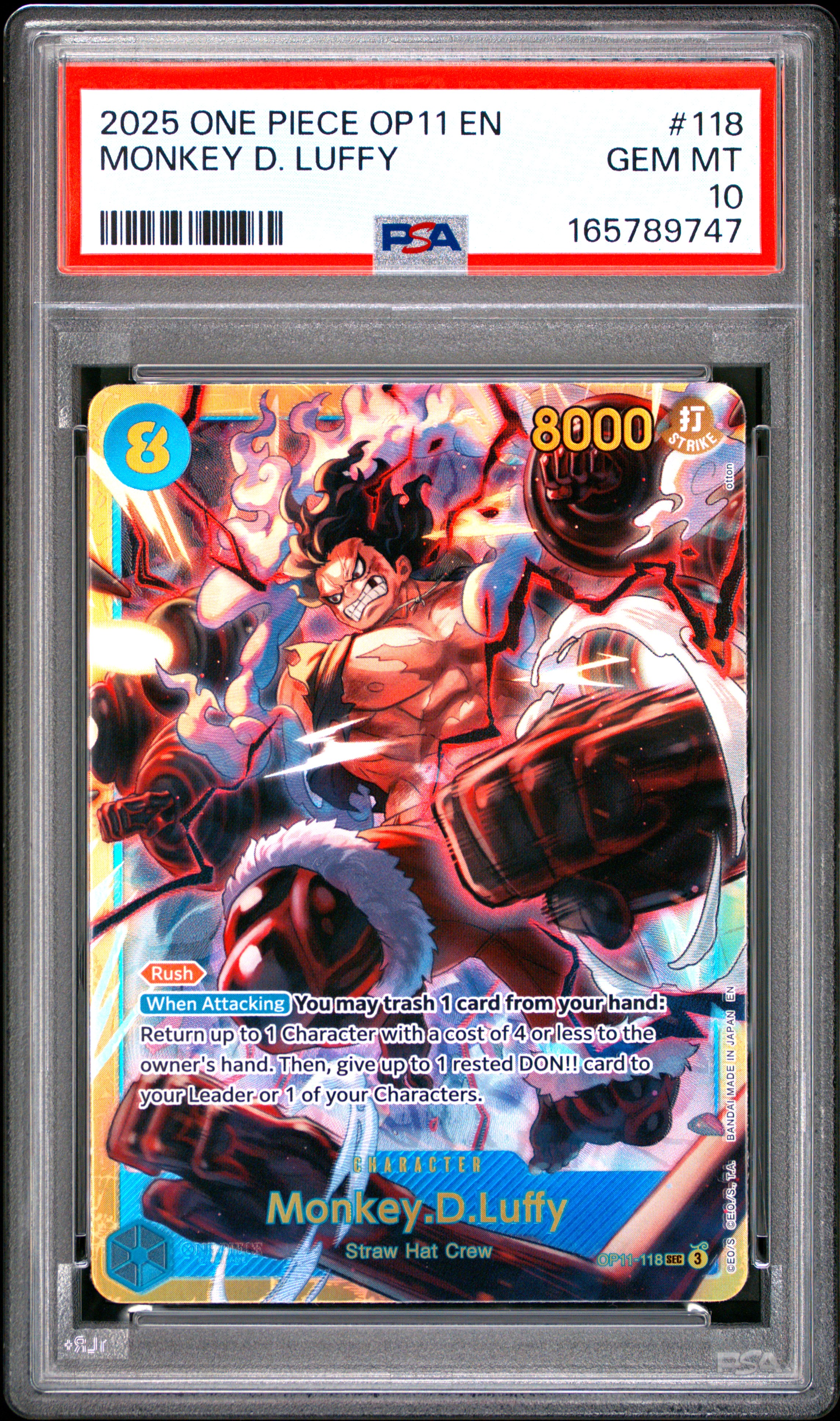 2025 #118 Monkey D. Luffy PSA 10 One Piece OP11-A Fist of Divine Speed