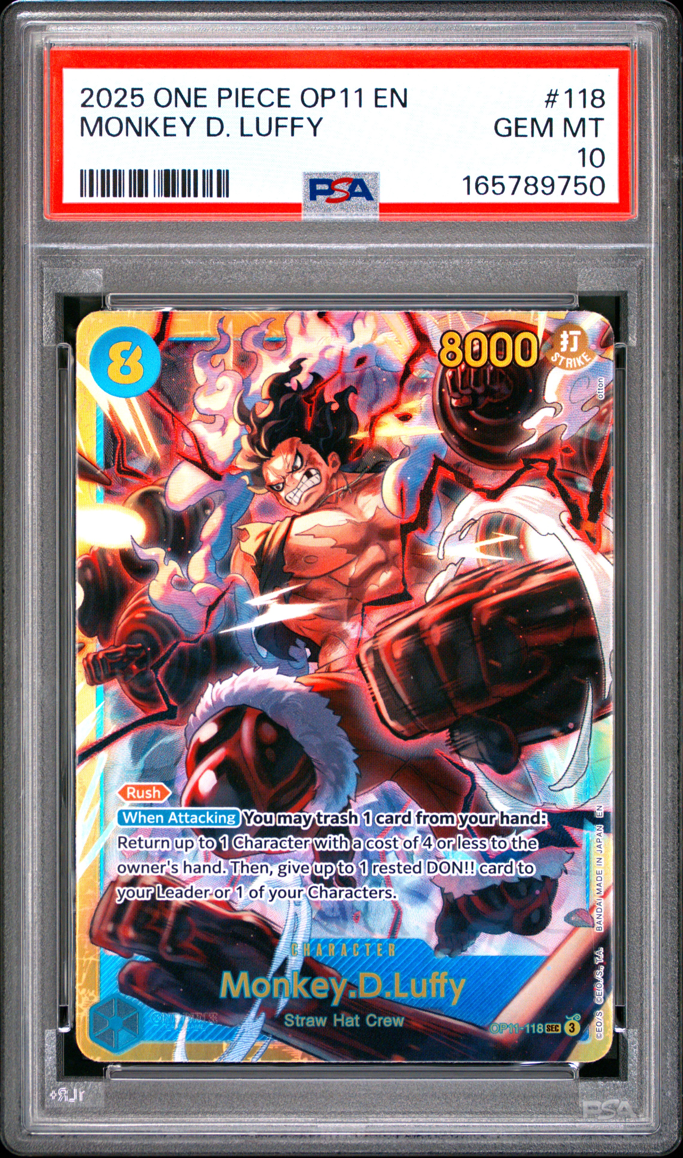 2025 #118 Monkey D. Luffy PSA 10 One Piece OP11-A Fist of Divine Speed