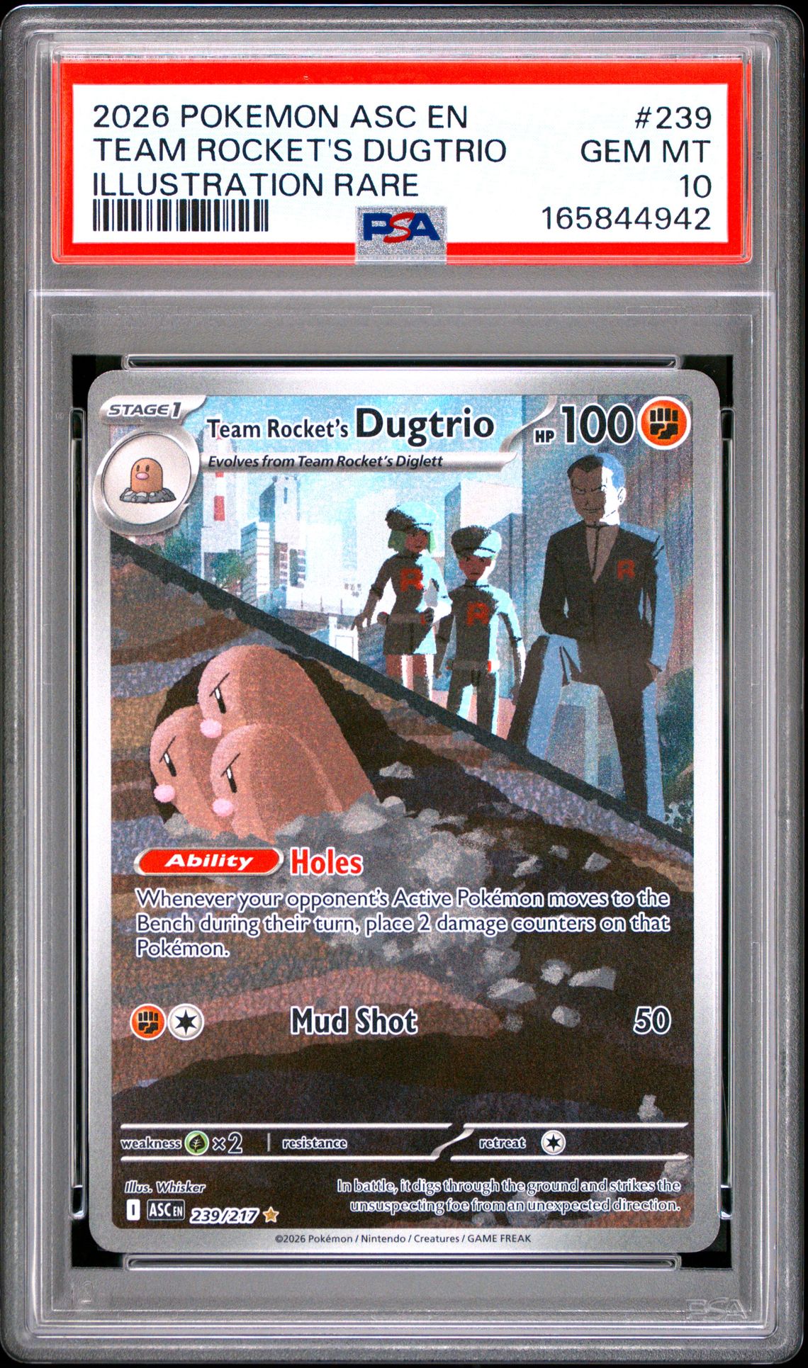 2026 Pokemon Asc En-Ascended Heroes Team Rocket's Dugtrio #239 (Illustration Rare) Gem Mt 10 front view - PSA graded GEM MT 10