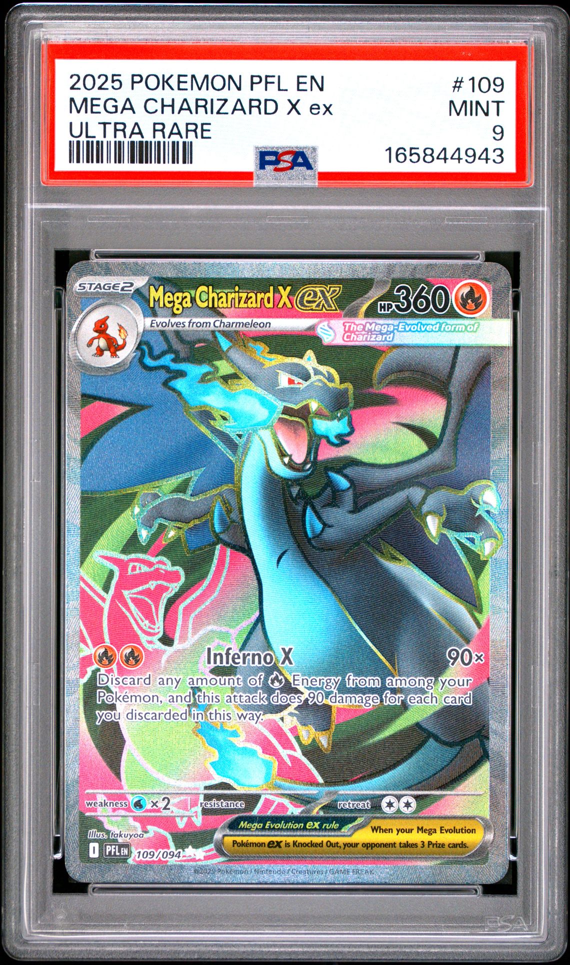 2025 Pokemon Pfl En-Phantasmal Flames Mega Charizard X Ex #109 (Ultra Rare) Mint 9 front
