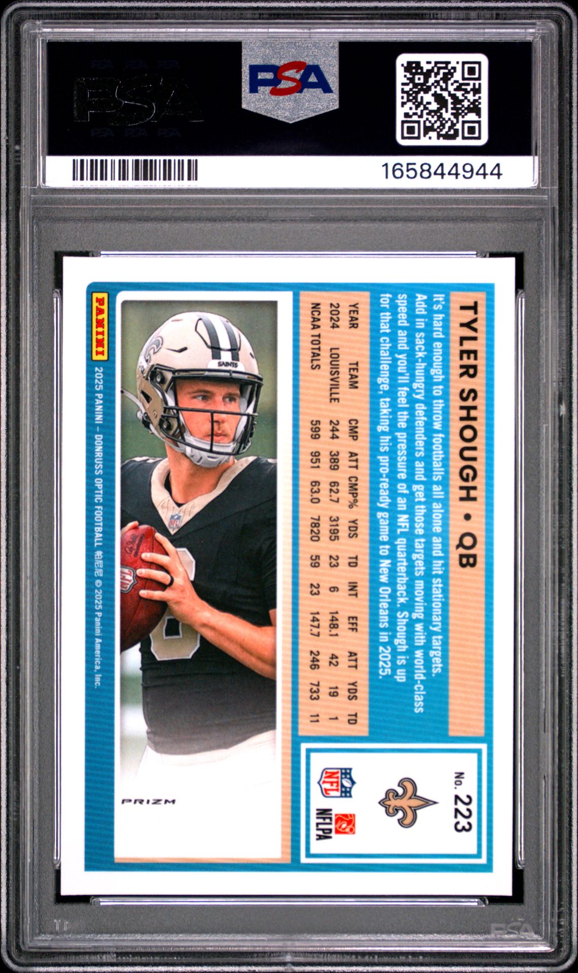 2025 Panini Donruss Optic Tyler Shough #223 (Purple Shock) Mint 9 back