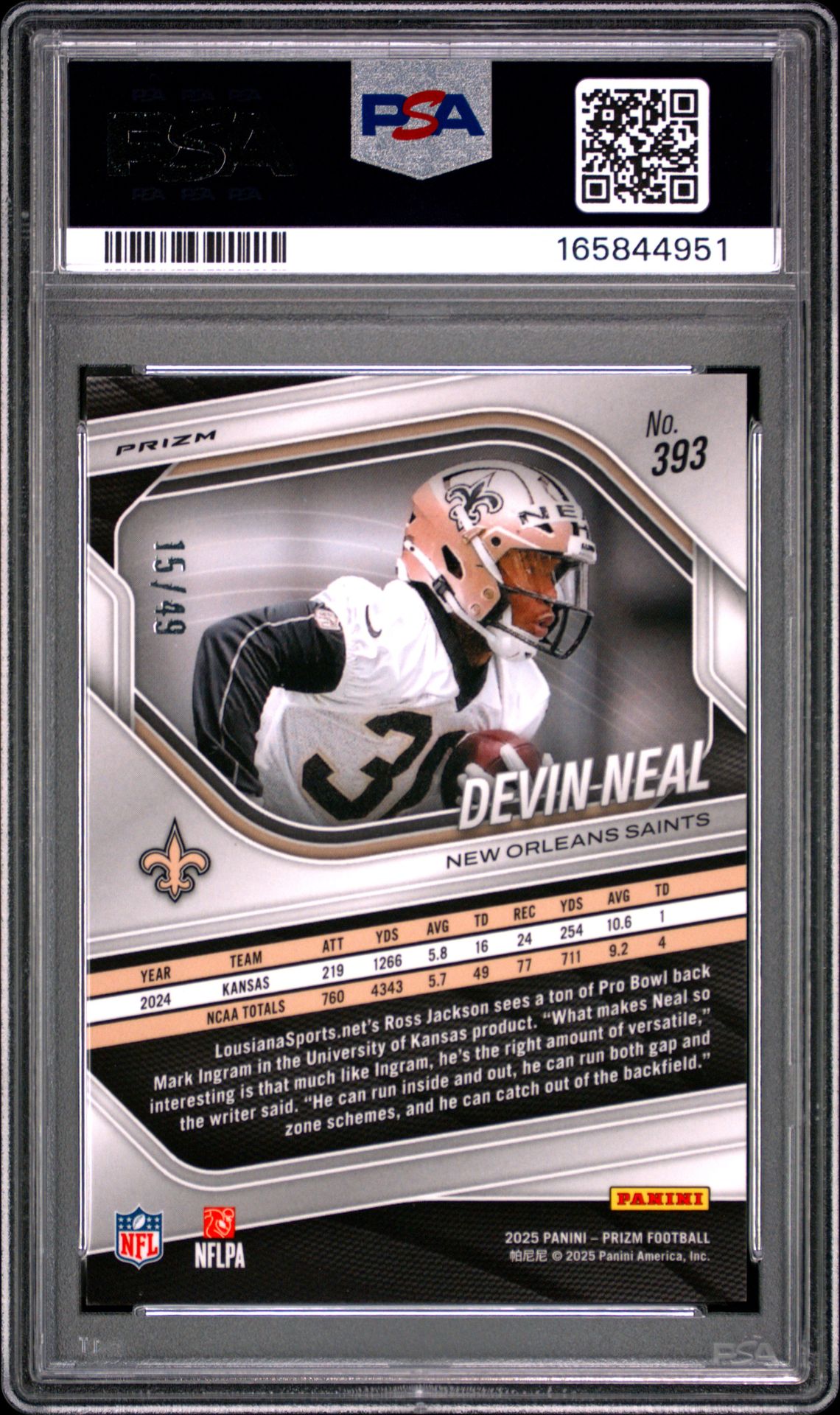 2025 Panini Prizm Devin Neal #393 (Red Shimmer) Mint 9 back