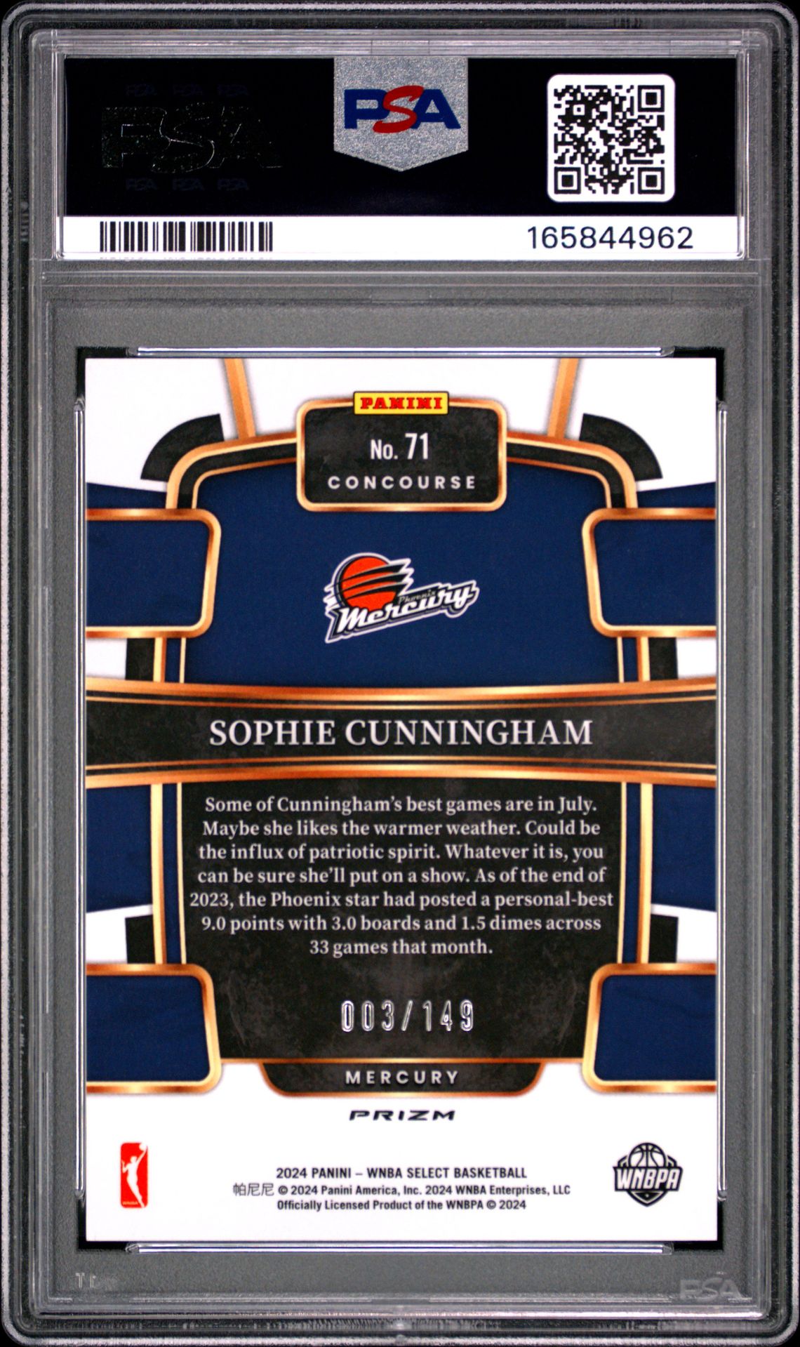 2024 Panini Select Wnba Sophie Cunningham #71 (Purple Ice) Mint 9 back