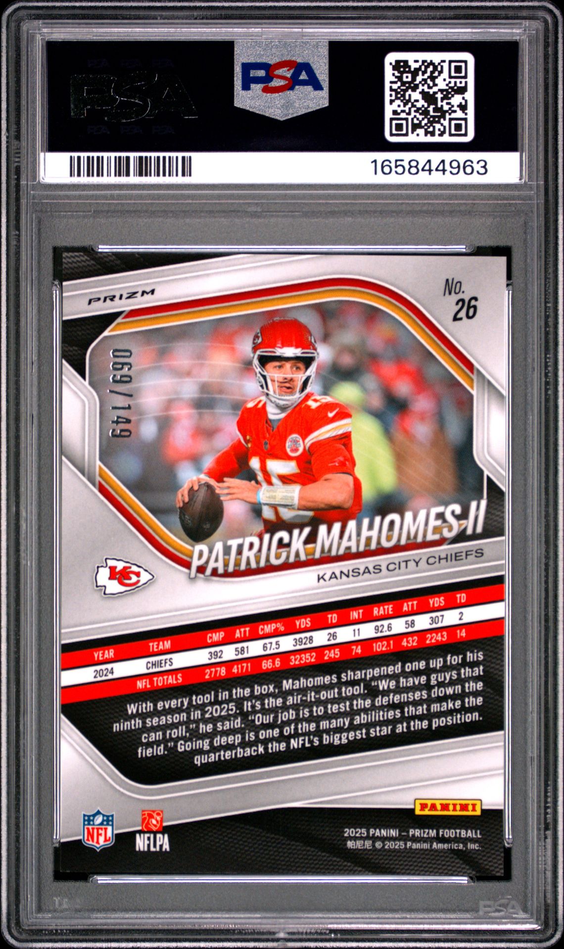 2025 Panini Prizm Patrick Mahomes Ii #26 (Red Wave) Mint 9 back
