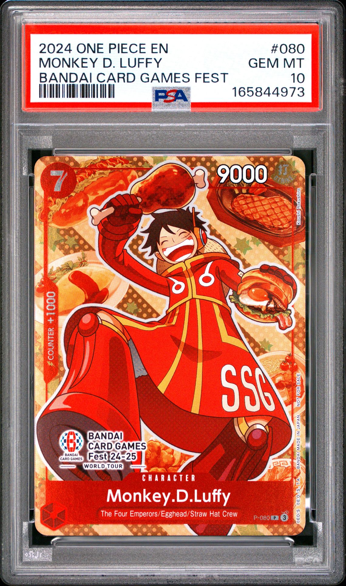 2024 One Piece Promos Monkey D. Luffy #080 (Bandai Card Games Fest) Gem Mt 10 front view - PSA graded GEM MT 10
