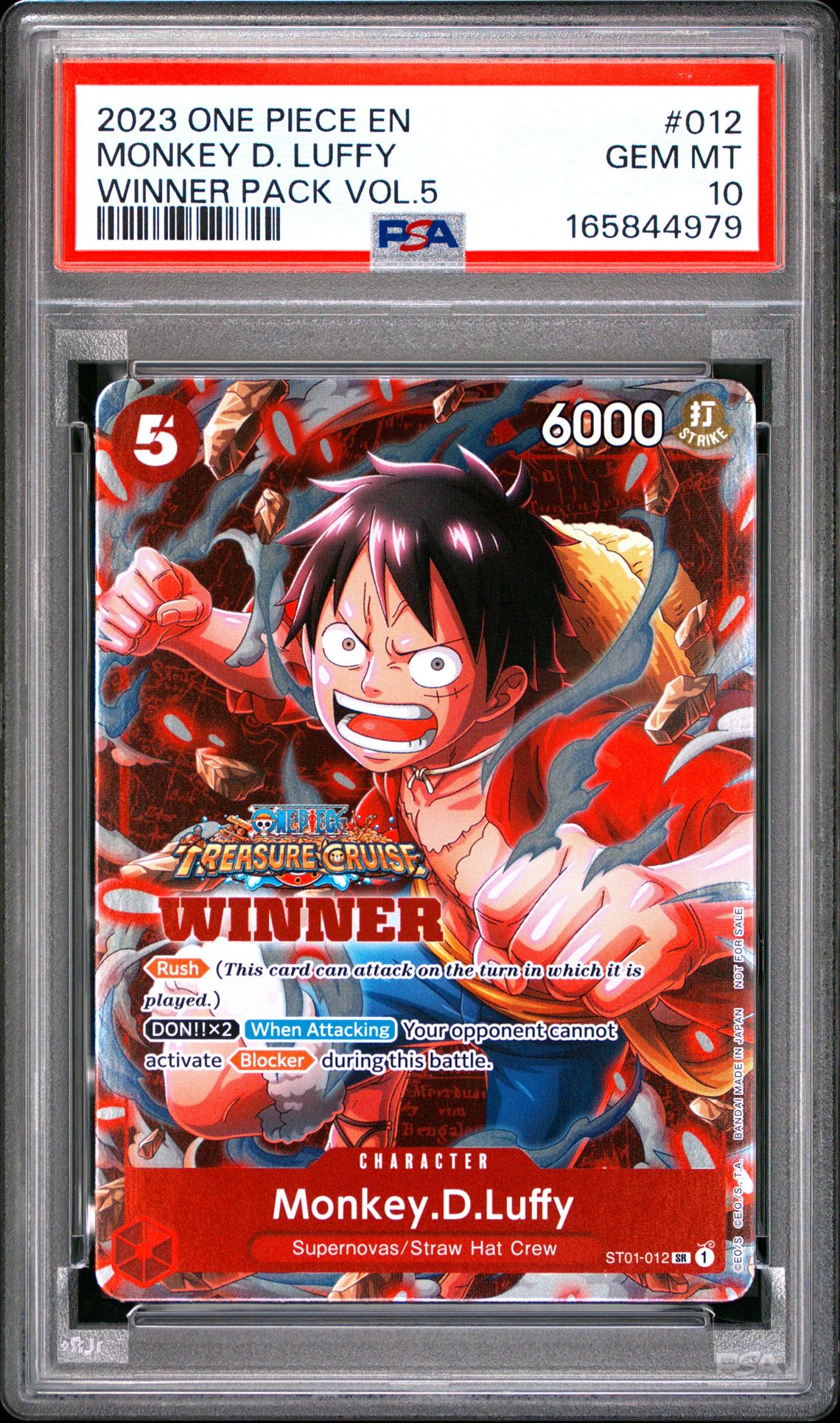 2023 One Piece Promos Monkey D. Luffy #012 (Winner Pack Vol.5) Gem Mt 10 front view - PSA graded GEM MT 10