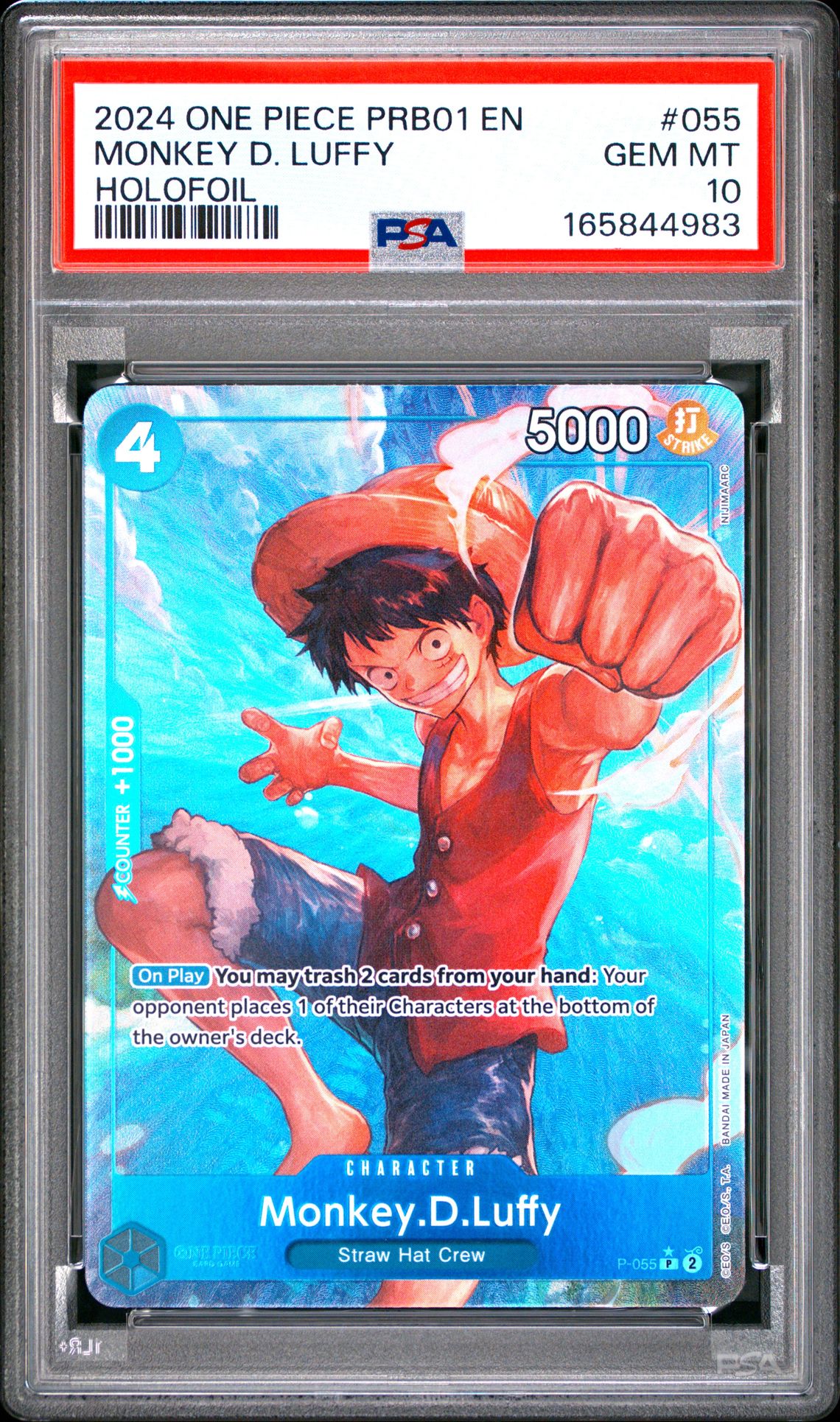 2024 One Piece Prb01-Premium Booster -One Piece Card The Best- Monkey D. Luffy #055 (Holofoil) Gem Mt 10 front