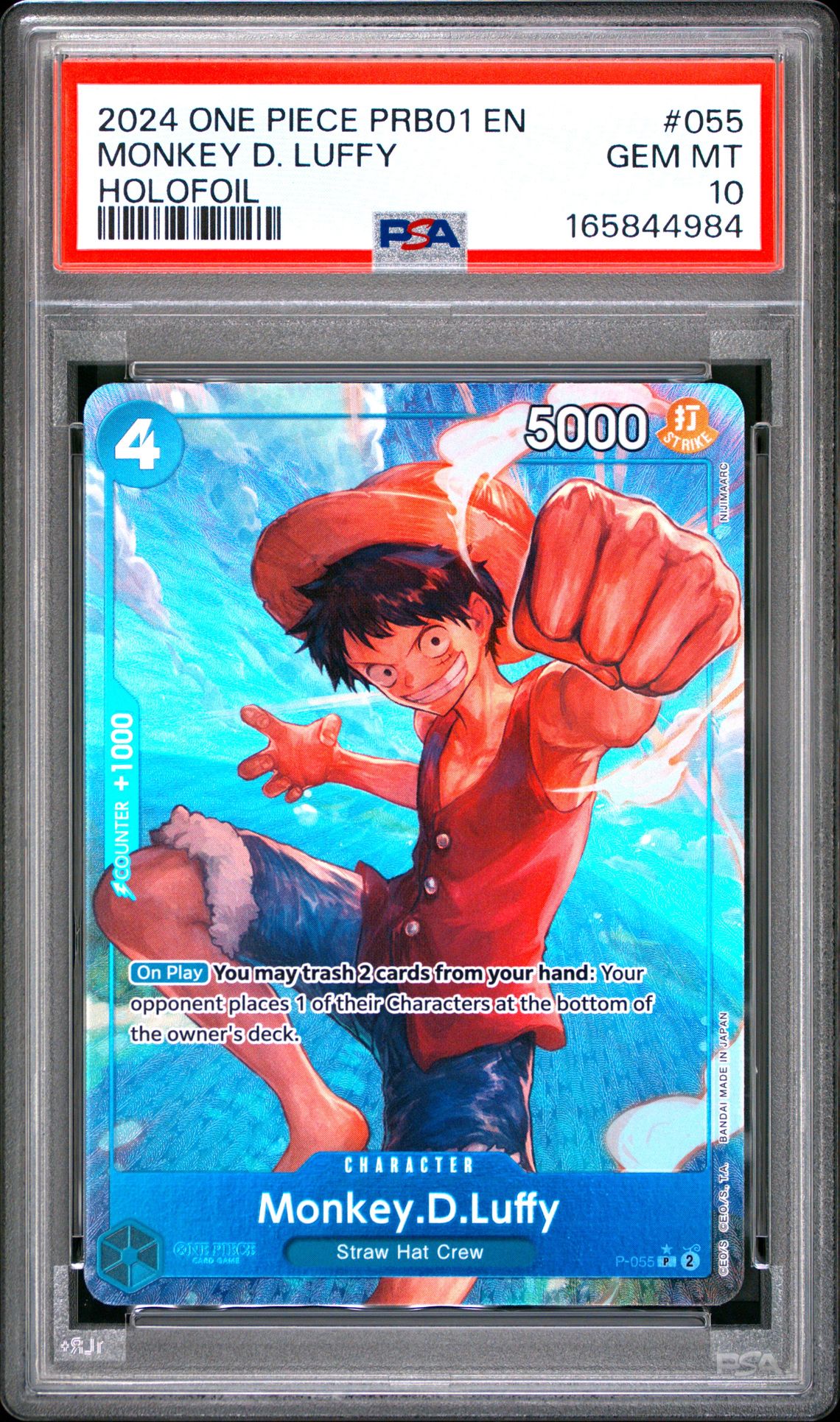 2024 One Piece Prb01-Premium Booster -One Piece Card The Best- Monkey D. Luffy #055 (Holofoil) Gem Mt 10 front view - PSA graded GEM MT 10