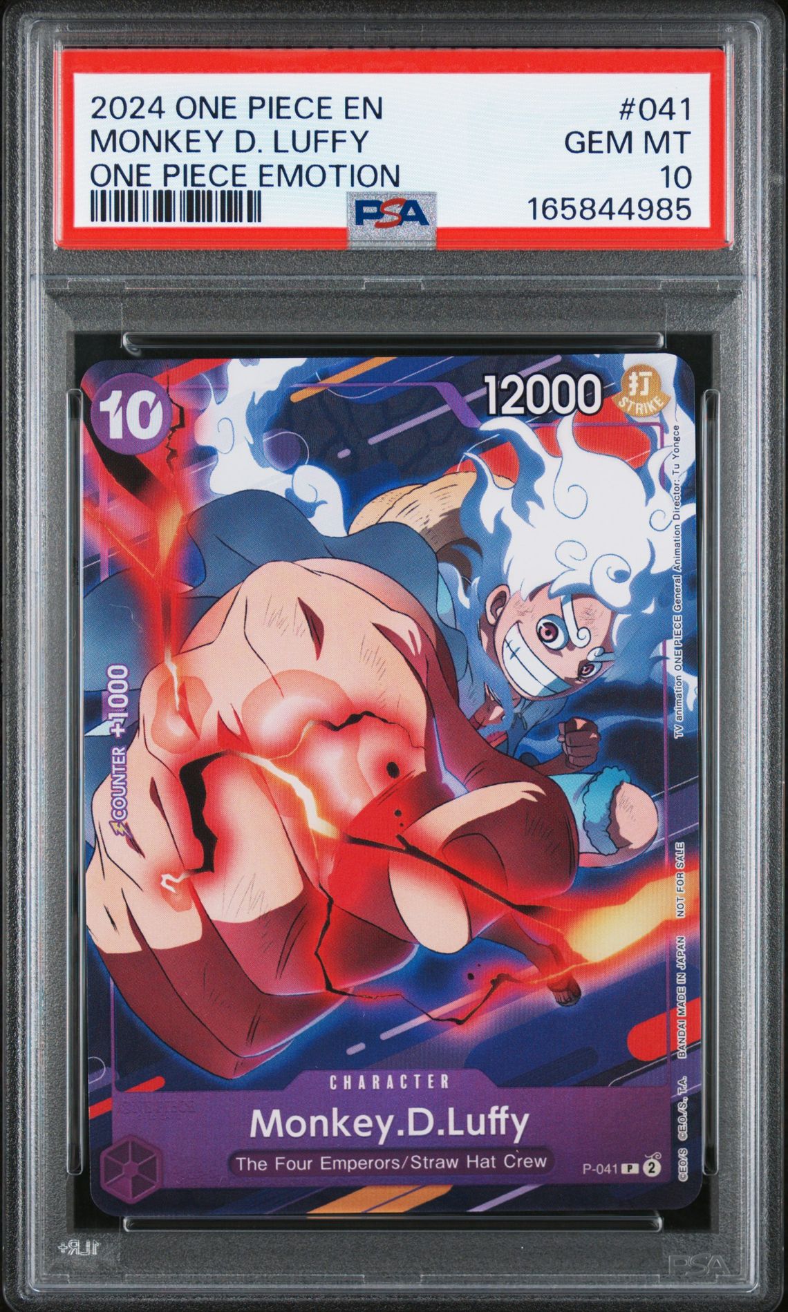 2024 One Piece Promos Monkey D. Luffy #041 (One Piece Emotion) Gem Mt 10 front view - PSA graded GEM MT 10