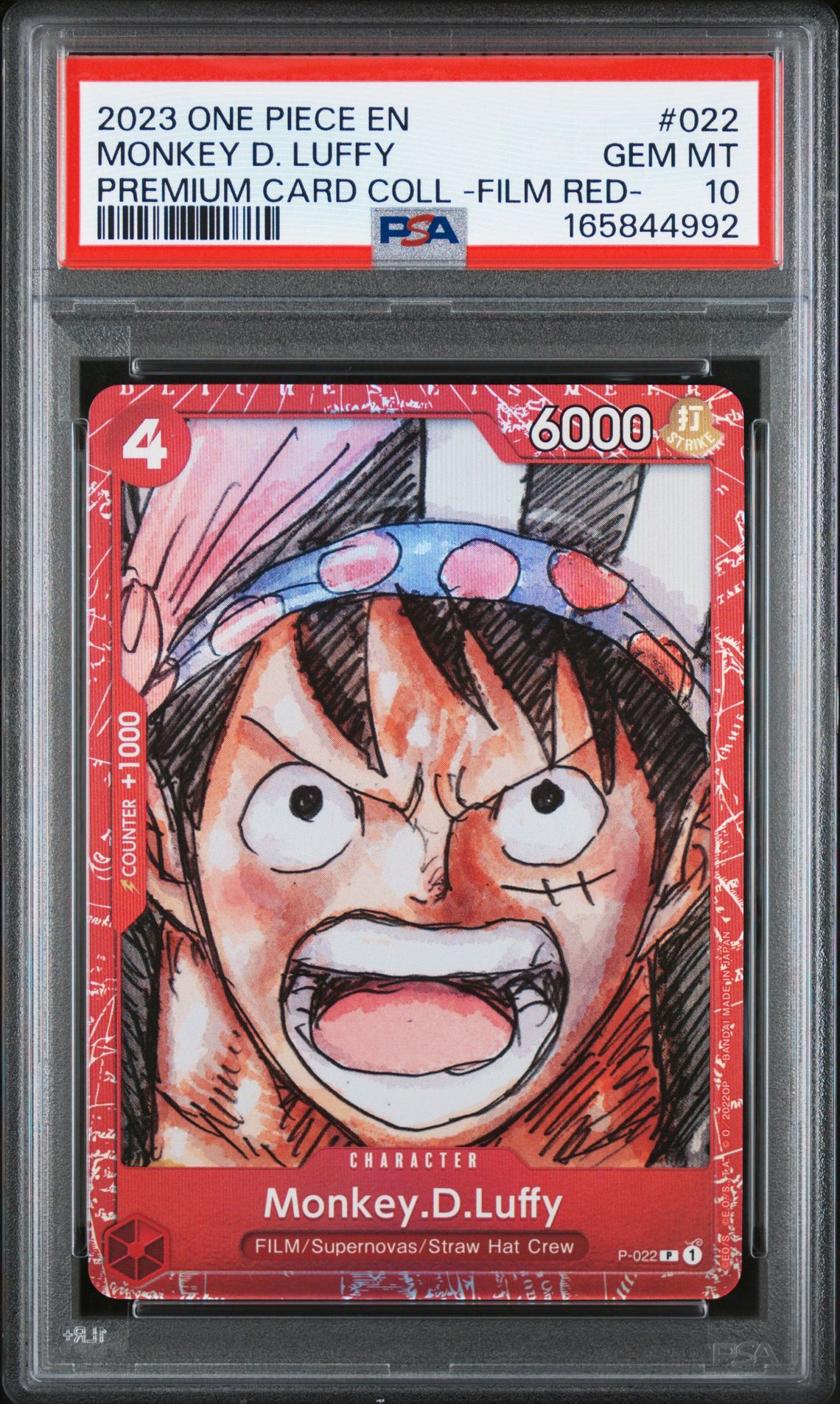 2023 One Piece Premium Card Collection -One Piece Film Red- Monkey D. Luffy #022 Gem Mt 10 front view - PSA graded GEM MT 10