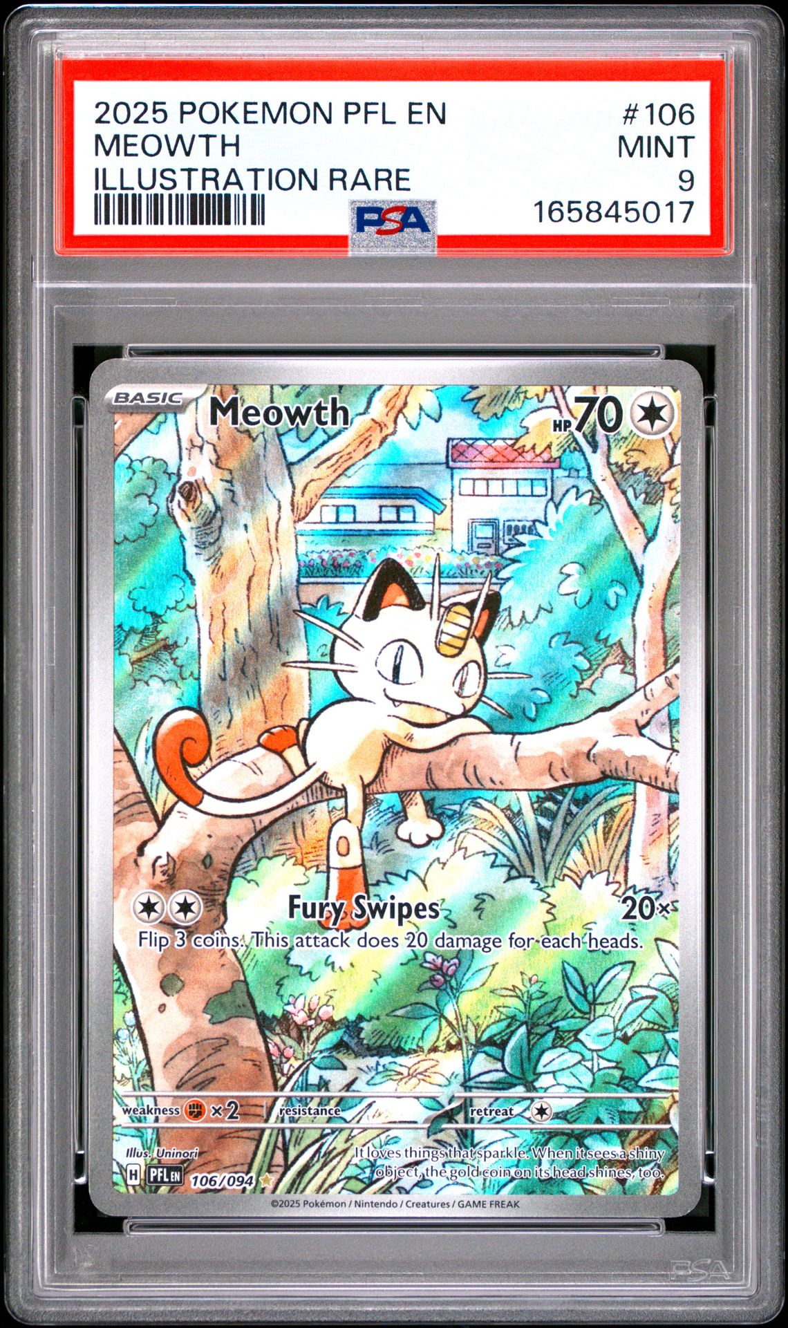 2025 Pokemon Pfl En-Phantasmal Flames Meowth #106 (Illustration Rare) Mint 9 front