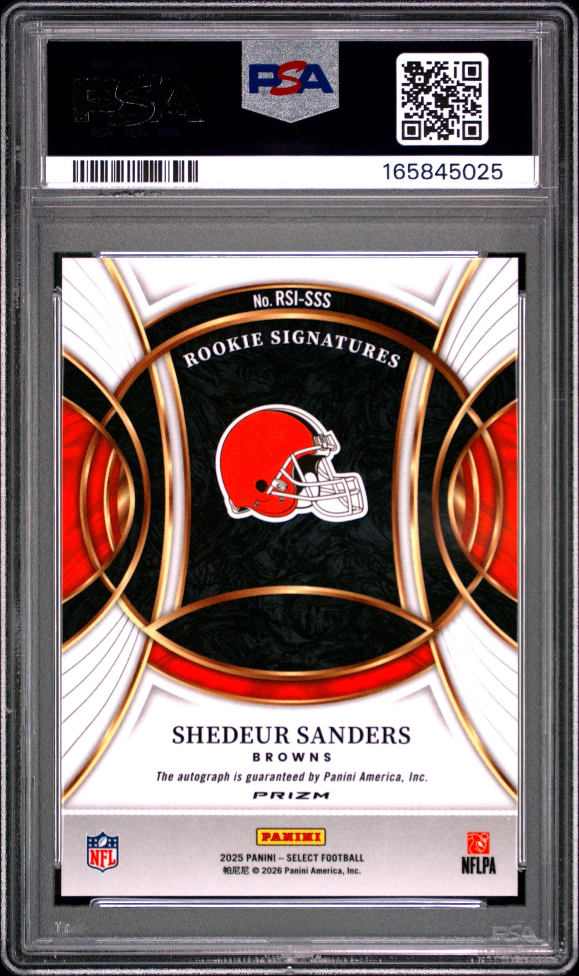 2025 Panini Select Rookie Signatures Shedeur Sanders #Rsi-Sss (Rookie Signatures-Prizm) Mint 9 back