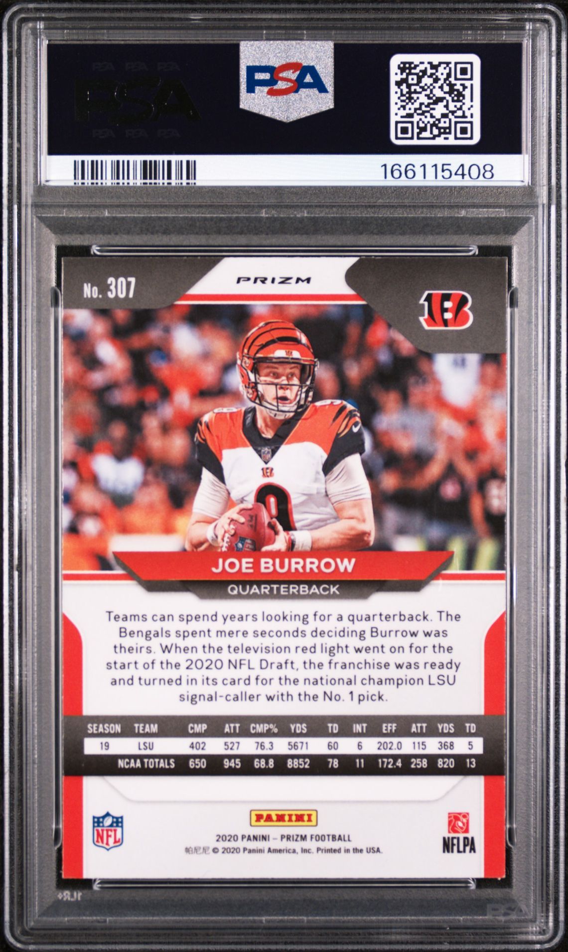 2020 Panini Prizm Joe Burrow #307 (Red Ice) Mint 9 back