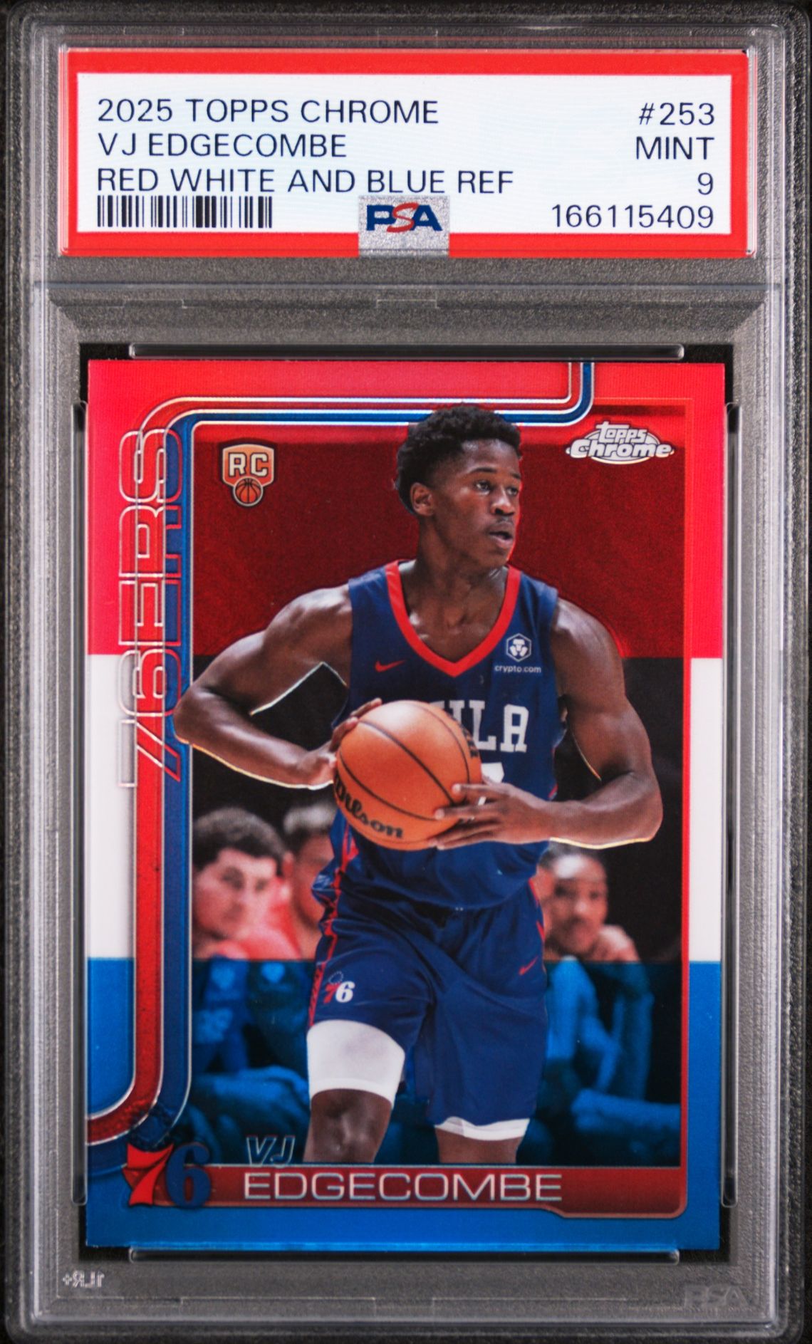 2025 Topps Chrome Vj Edgecombe #253 (Red White And Blue Ref) Mint 9 front
