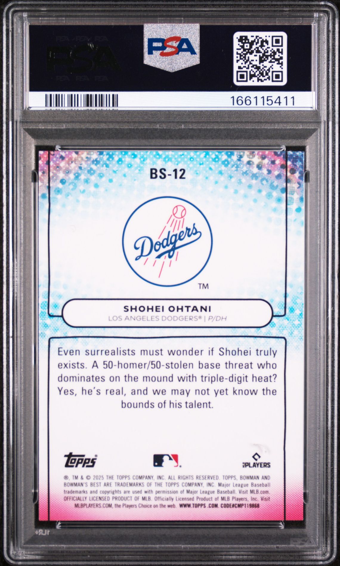 2025 Bowman's Best Bowman Showpieces Shohei Ohtani #Bs-12 Gem Mt 10 back view - PSA certificate #166115411