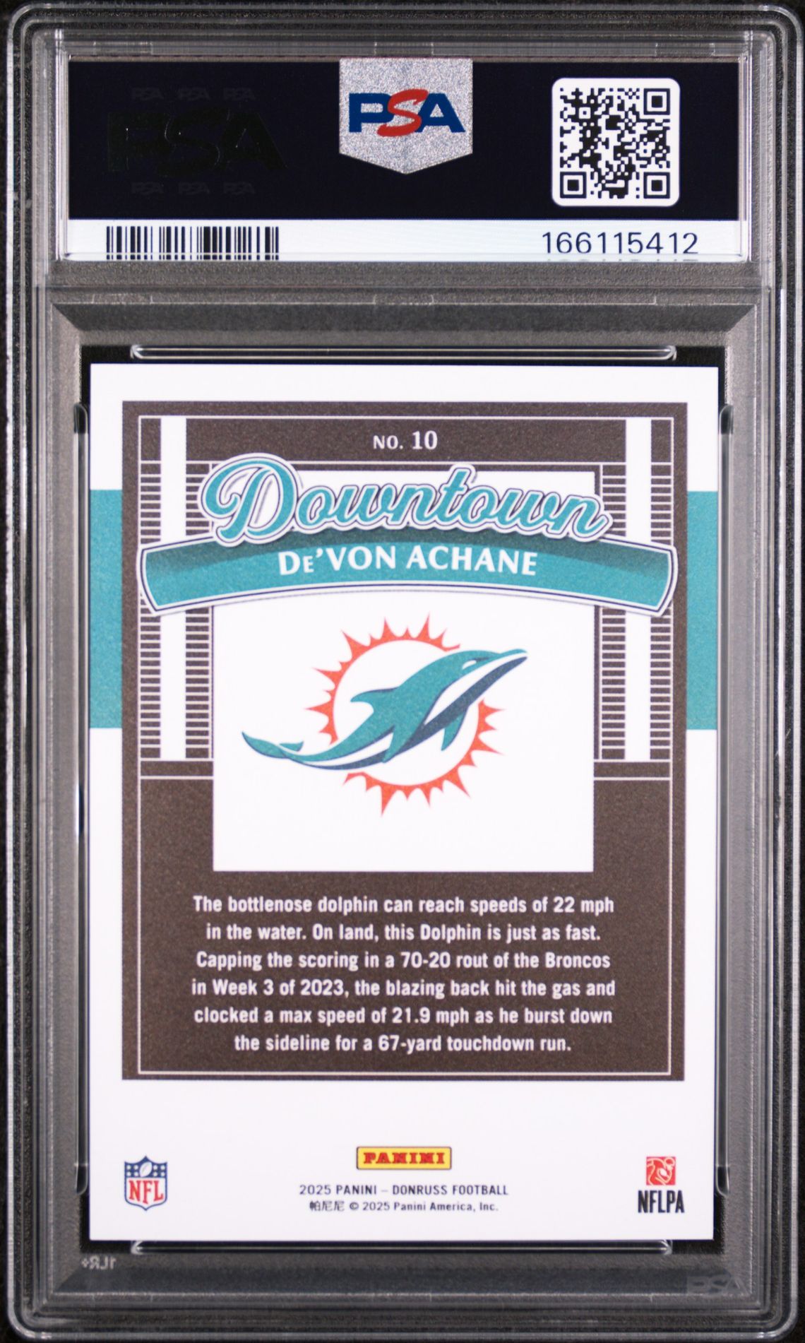 2025 Panini Donruss Downtown De'von Achane #10 Mint 9 back