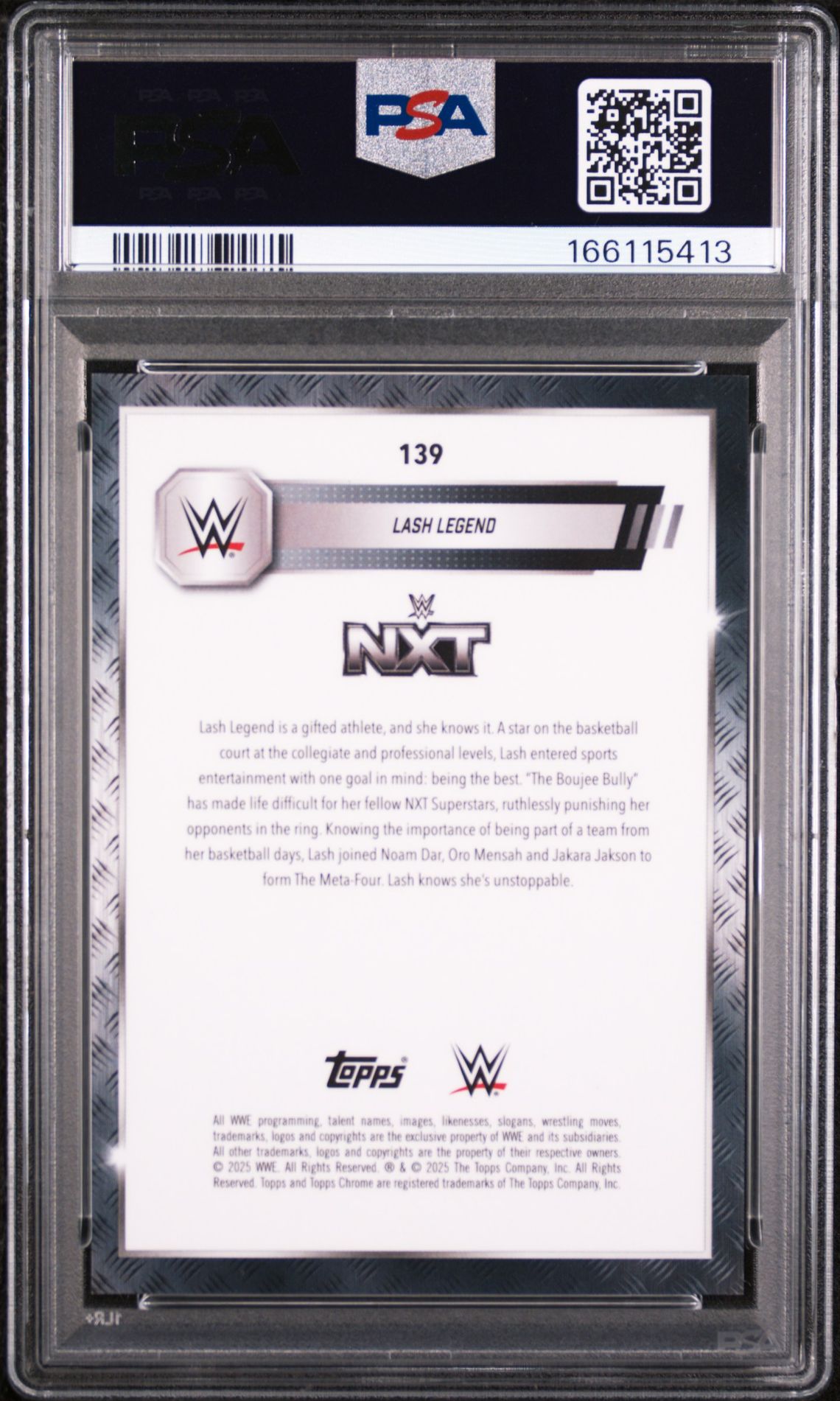 2025 Topps Chrome Wwe Lash Legend #139 (Purple Geometric) Gem Mt 10 back