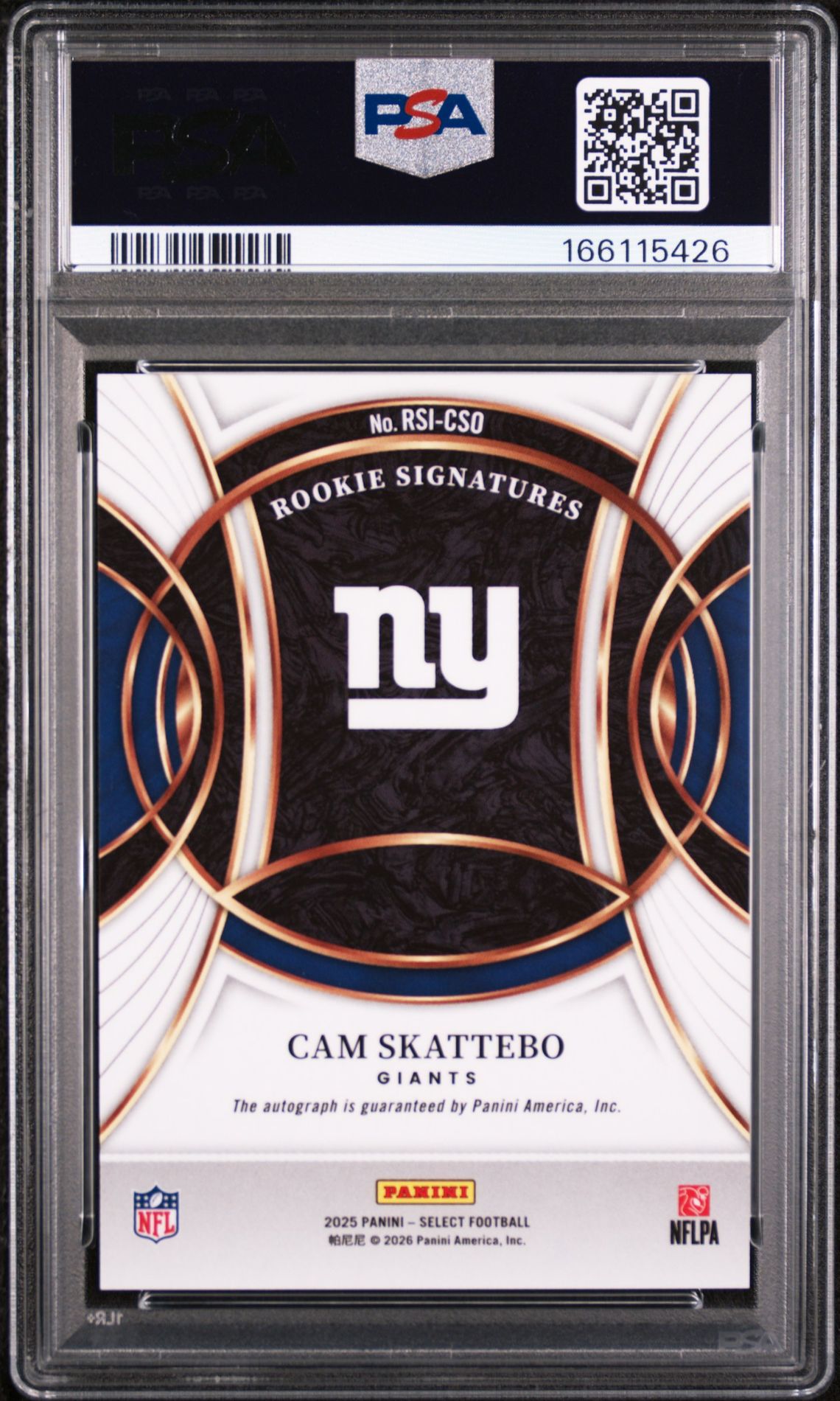 2025 Panini Select Rookie Signatures Cam Skattebo #Rsi-Cso Mint 9 back