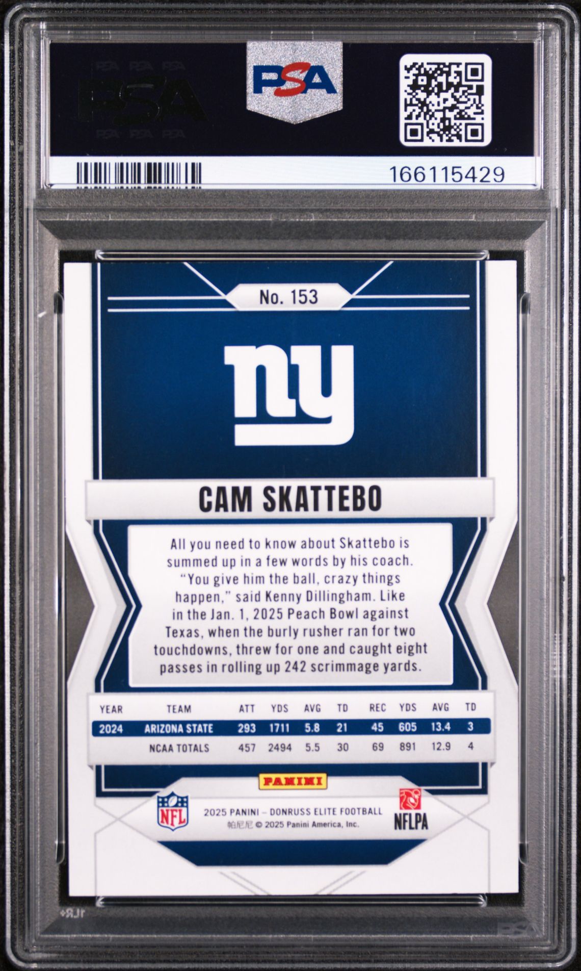 2025 Panini Donruss Elite Cam Skattebo #153 Mint 9 back