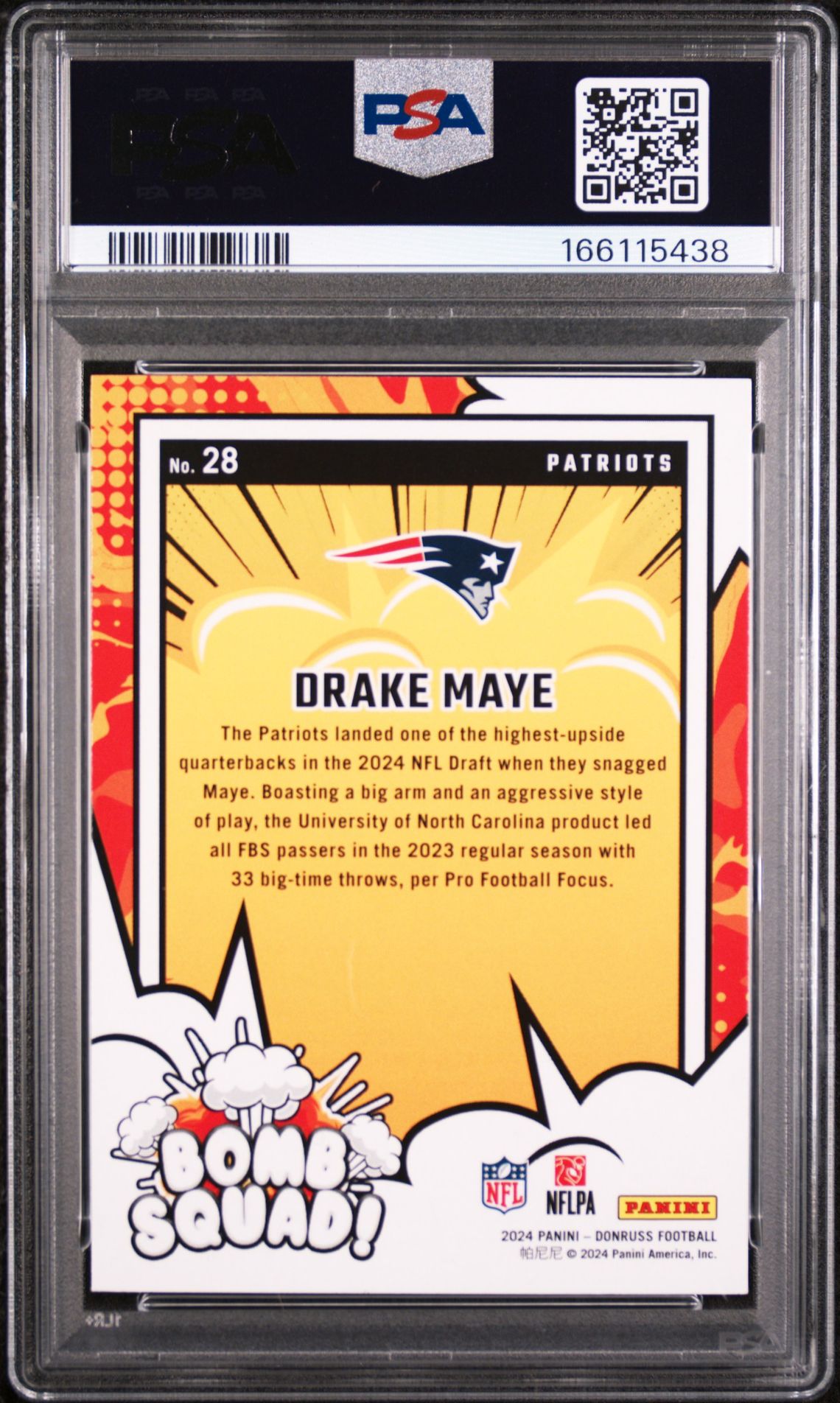 2024 Panini Donruss Bomb Squad Drake Maye #28 Mint 9 back