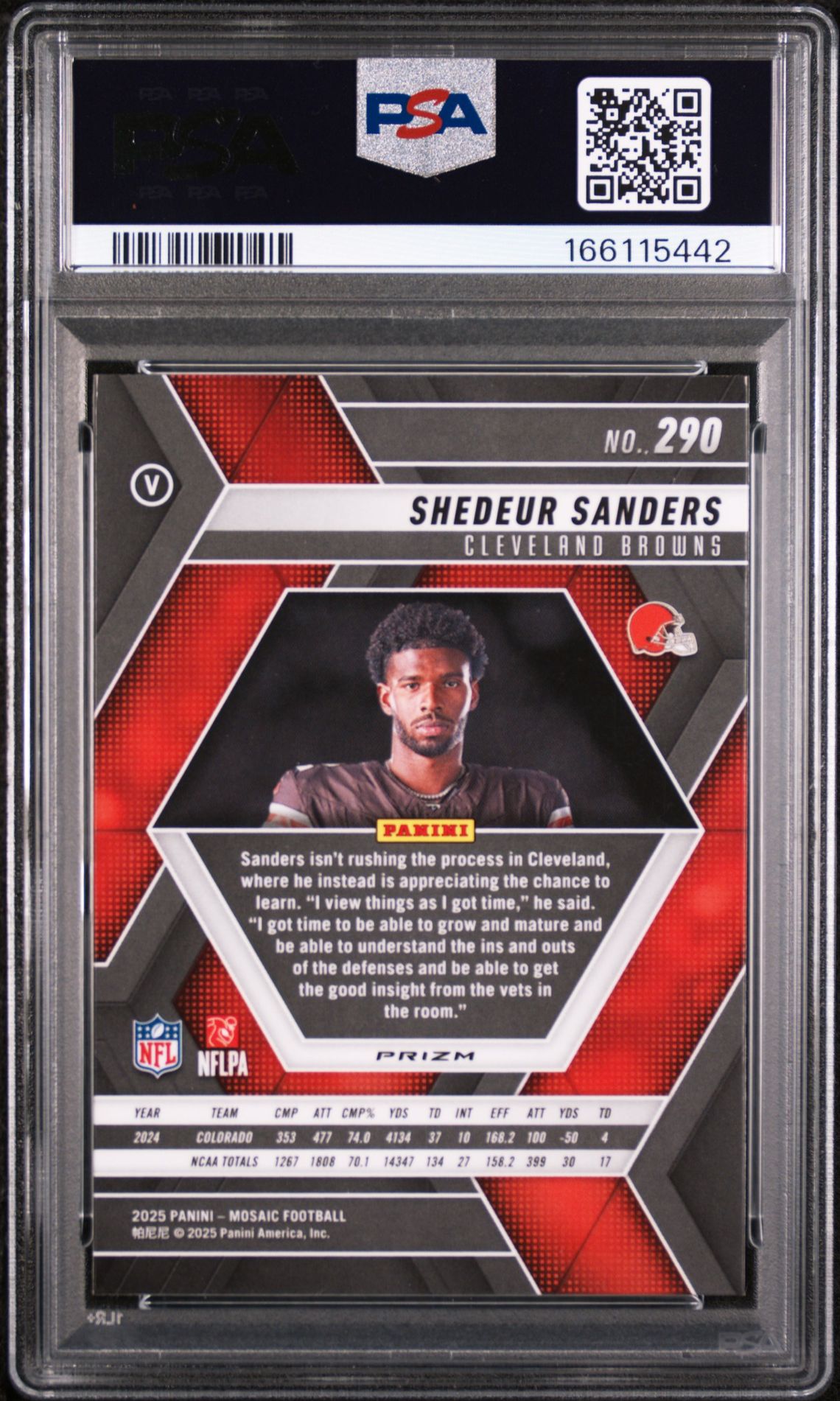 2025 Panini Mosaic Shedeur Sanders #290 (Green) Mint 9 back