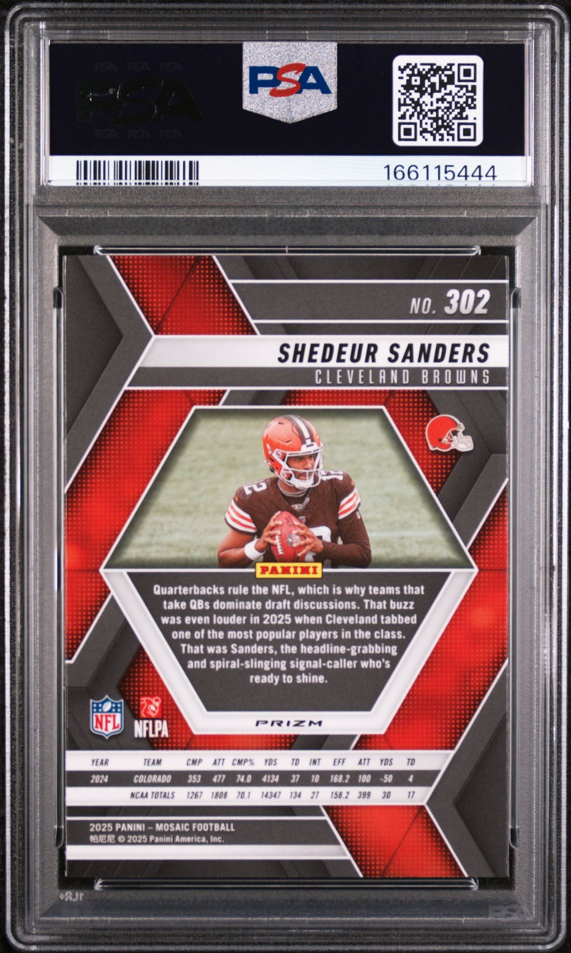 2025 PANINI MOSAIC SHEDEUR SANDERS REACTIVE YELLOW 302 GEM MT 10 back