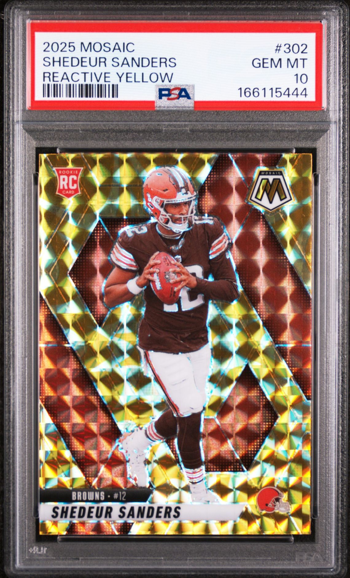 2025 PANINI MOSAIC SHEDEUR SANDERS REACTIVE YELLOW 302 GEM MT 10 front