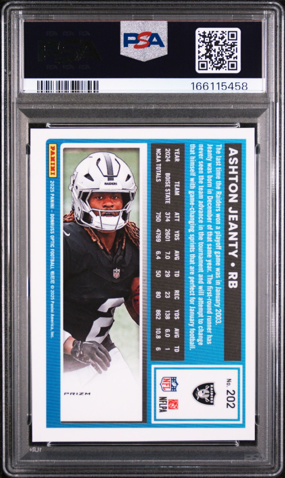2025 Panini Donruss Optic Ashton Jeanty #202 (Green Hyper) Mint 9 back