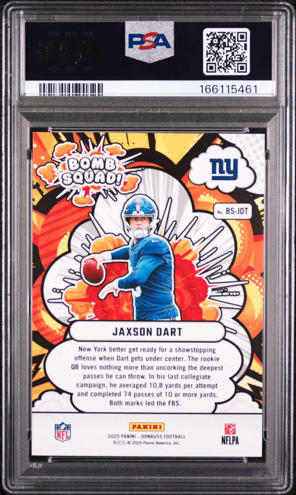 2025 PANINI DONRUSS BOMB SQUAD JAXSON DART  BS-JDT GEM MT 10 back