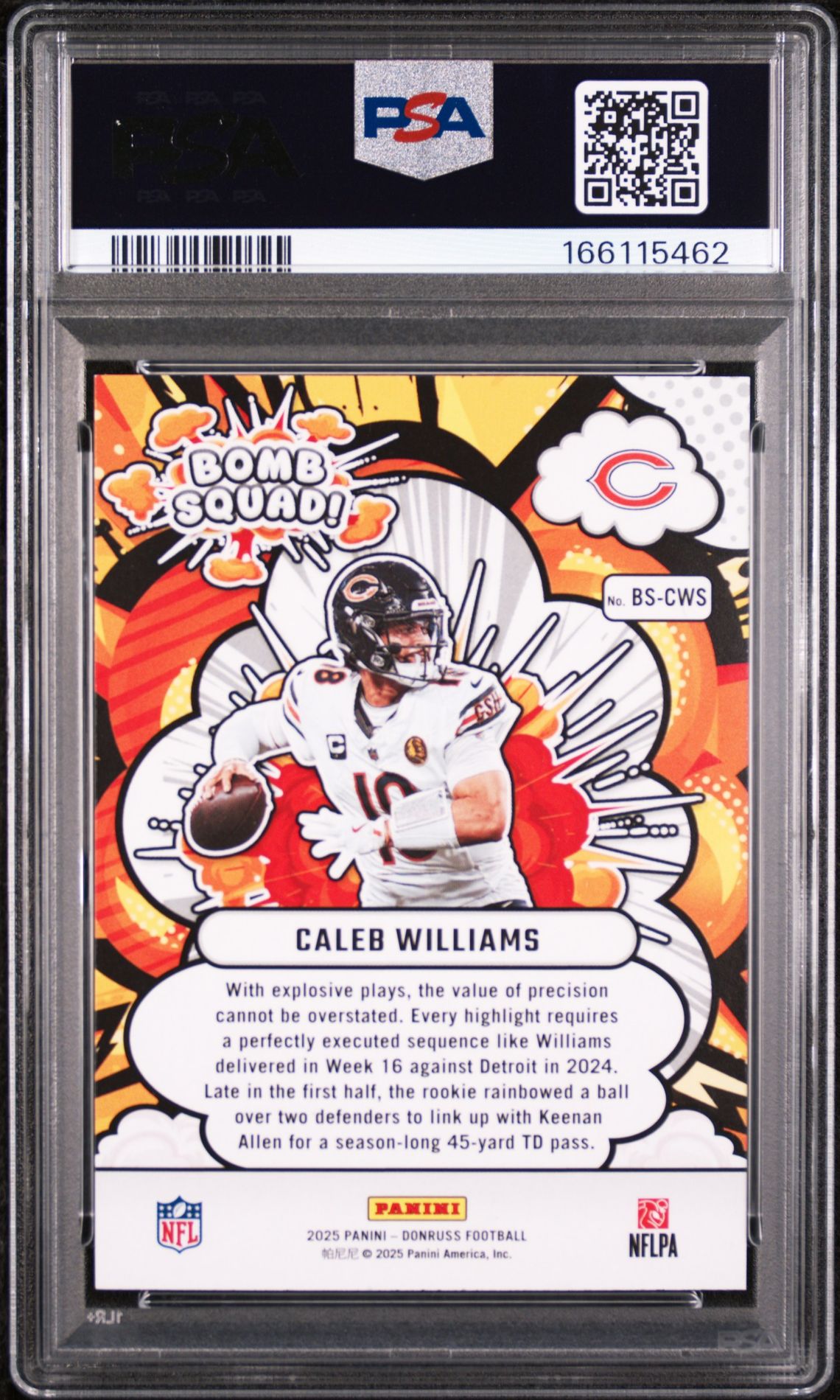 2025 PANINI DONRUSS BOMB SQUAD CALEB WILLIAMS  BS-CWS GEM MT 10 back