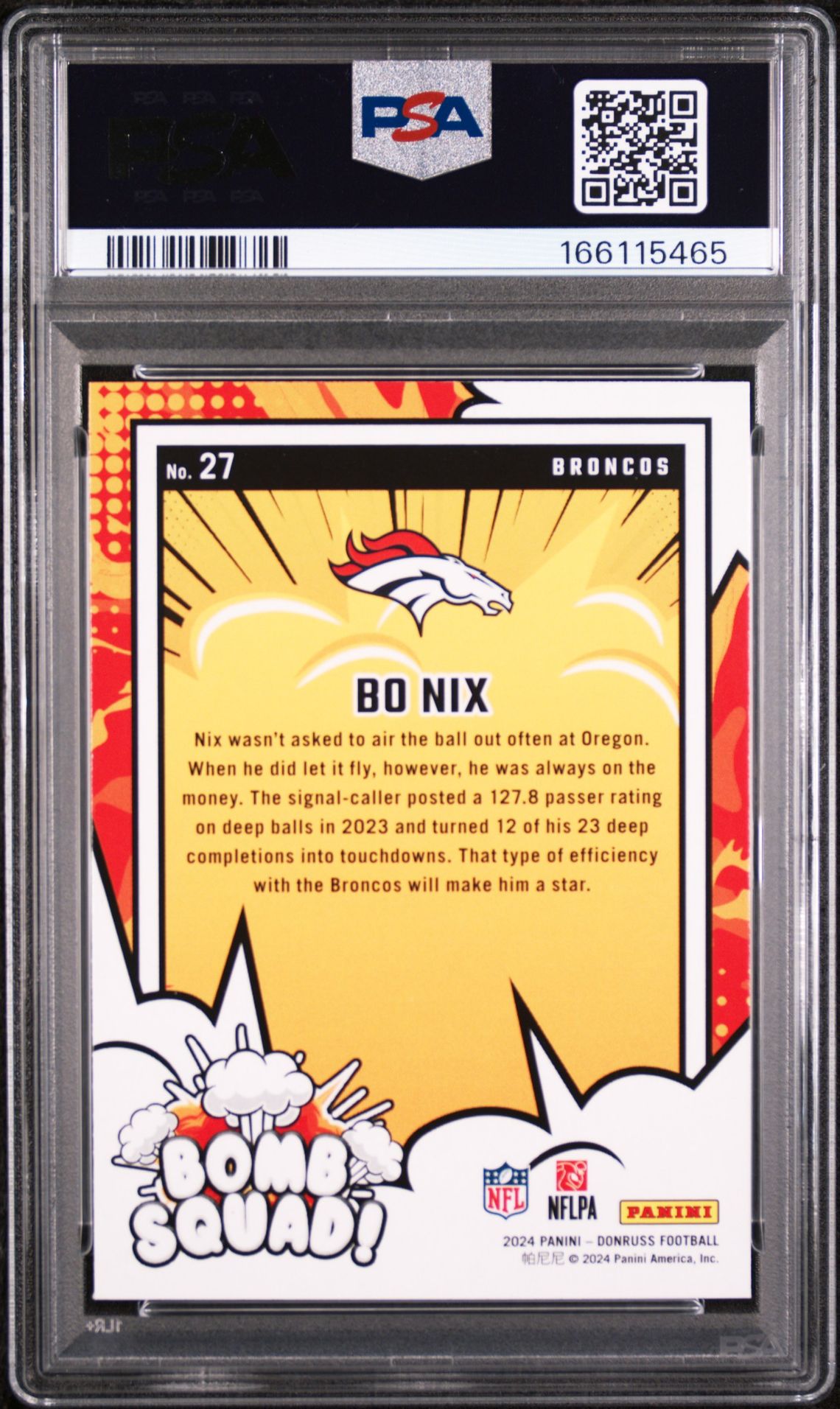 2024 Panini Donruss Bomb Squad Bo Nix #27 Mint 9 back