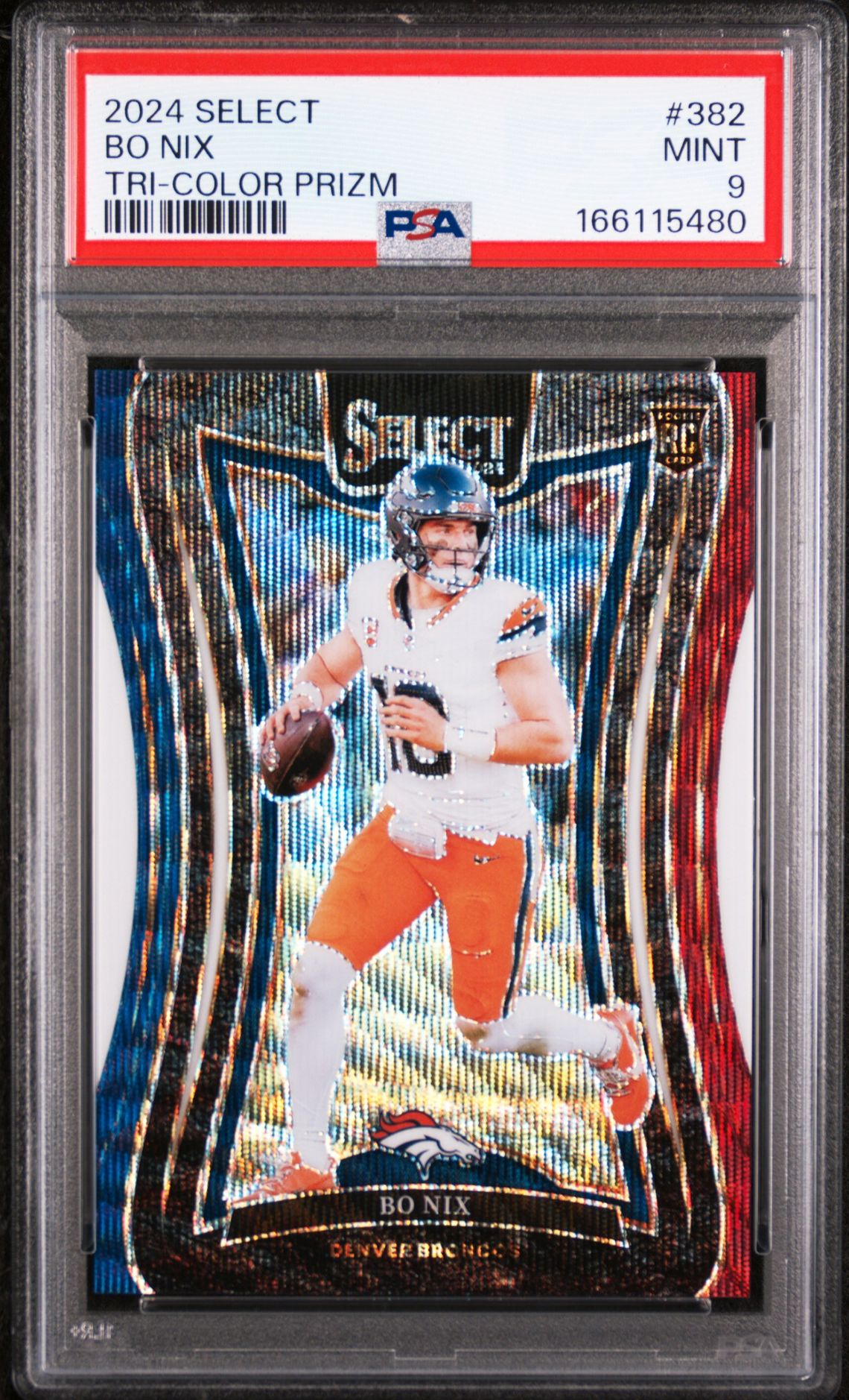 2024 Panini Select Bo Nix #382 (Tri-Color Prizm) Mint 9 front