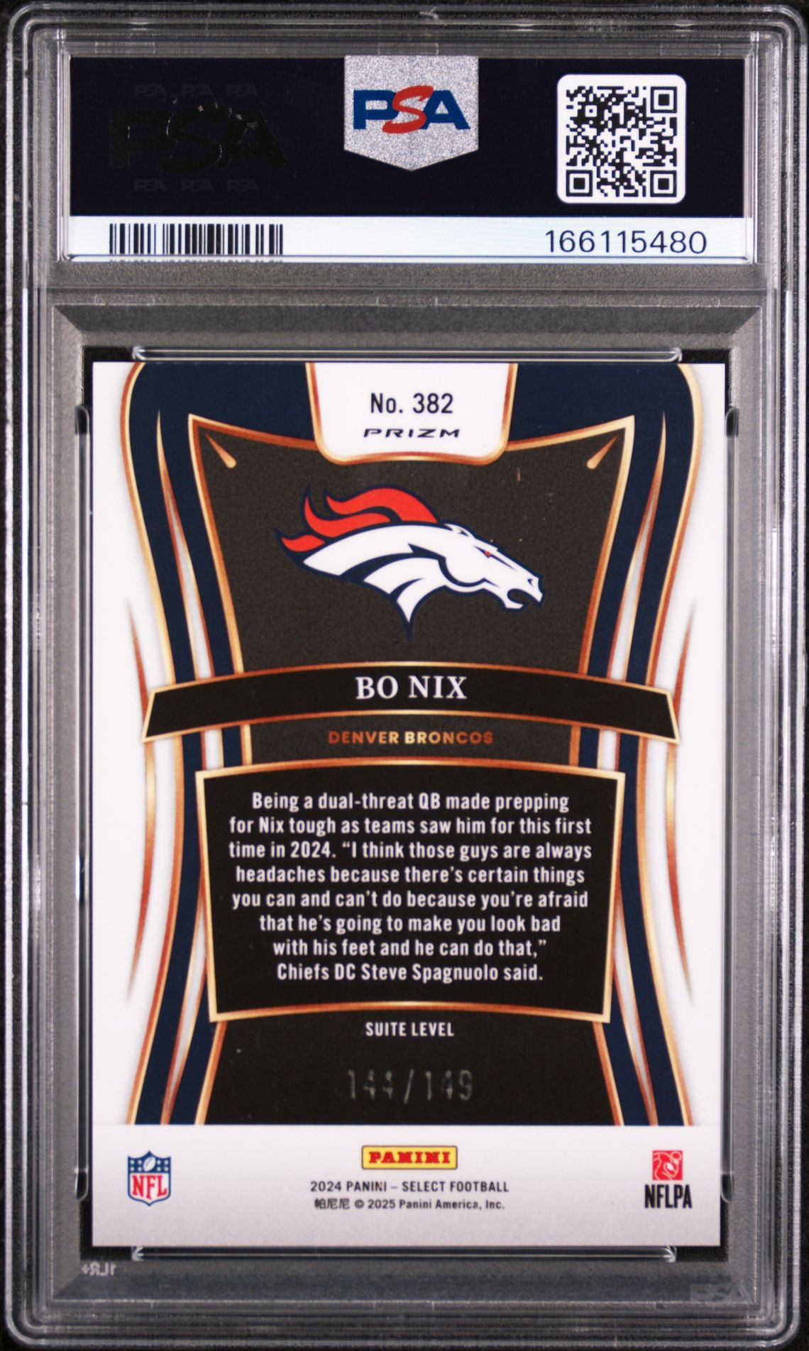 2024 Panini Select Bo Nix #382 (Tri-Color Prizm) Mint 9 back