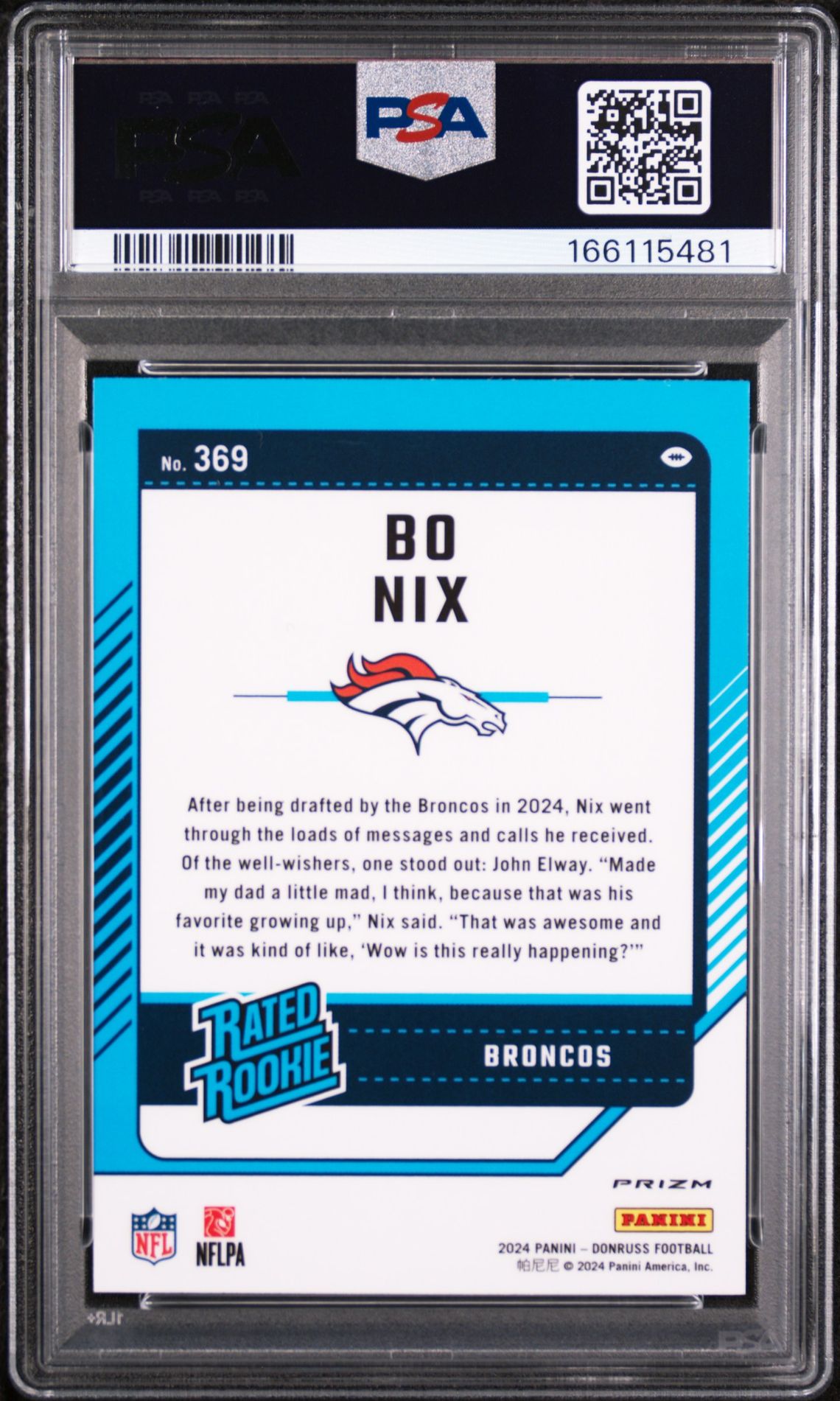 2024 Panini Donruss Bo Nix #369 (Optic Preview-Red Pandora) Mint 9 back
