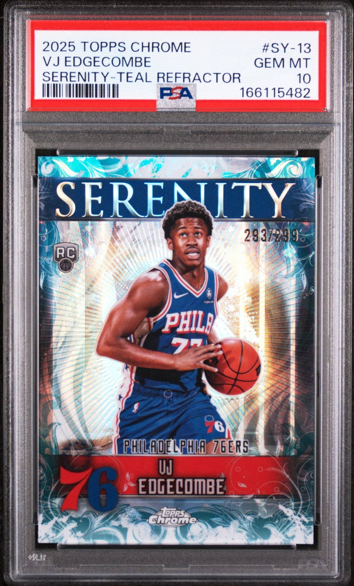 2025 Topps Chrome Serenity Vj Edgecombe #Sy-13 (Serenity-Teal Refractor) Gem Mt 10 front view - PSA graded GEM MT 10