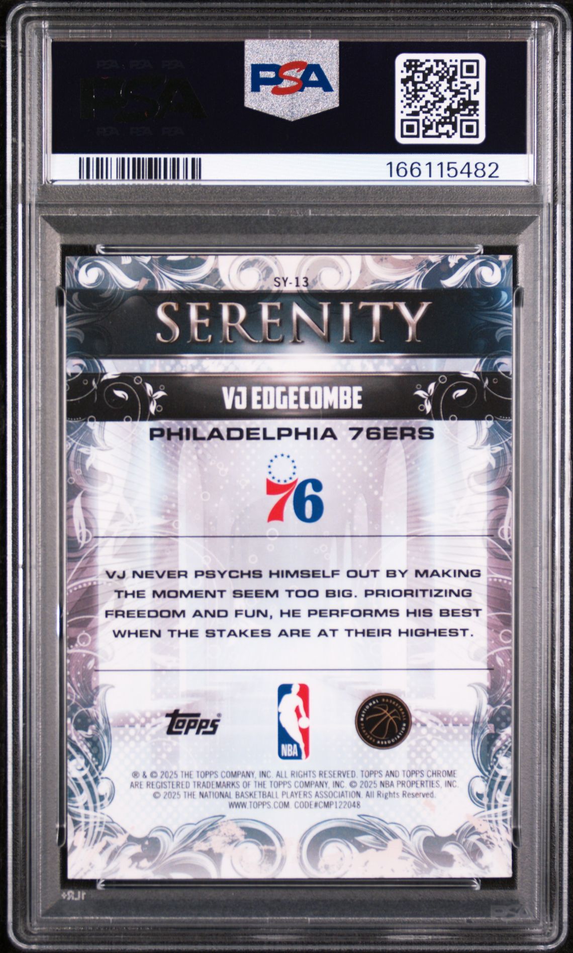 2025 Topps Chrome Serenity Vj Edgecombe #Sy-13 (Serenity-Teal Refractor) Gem Mt 10 back view - PSA certificate #166115482