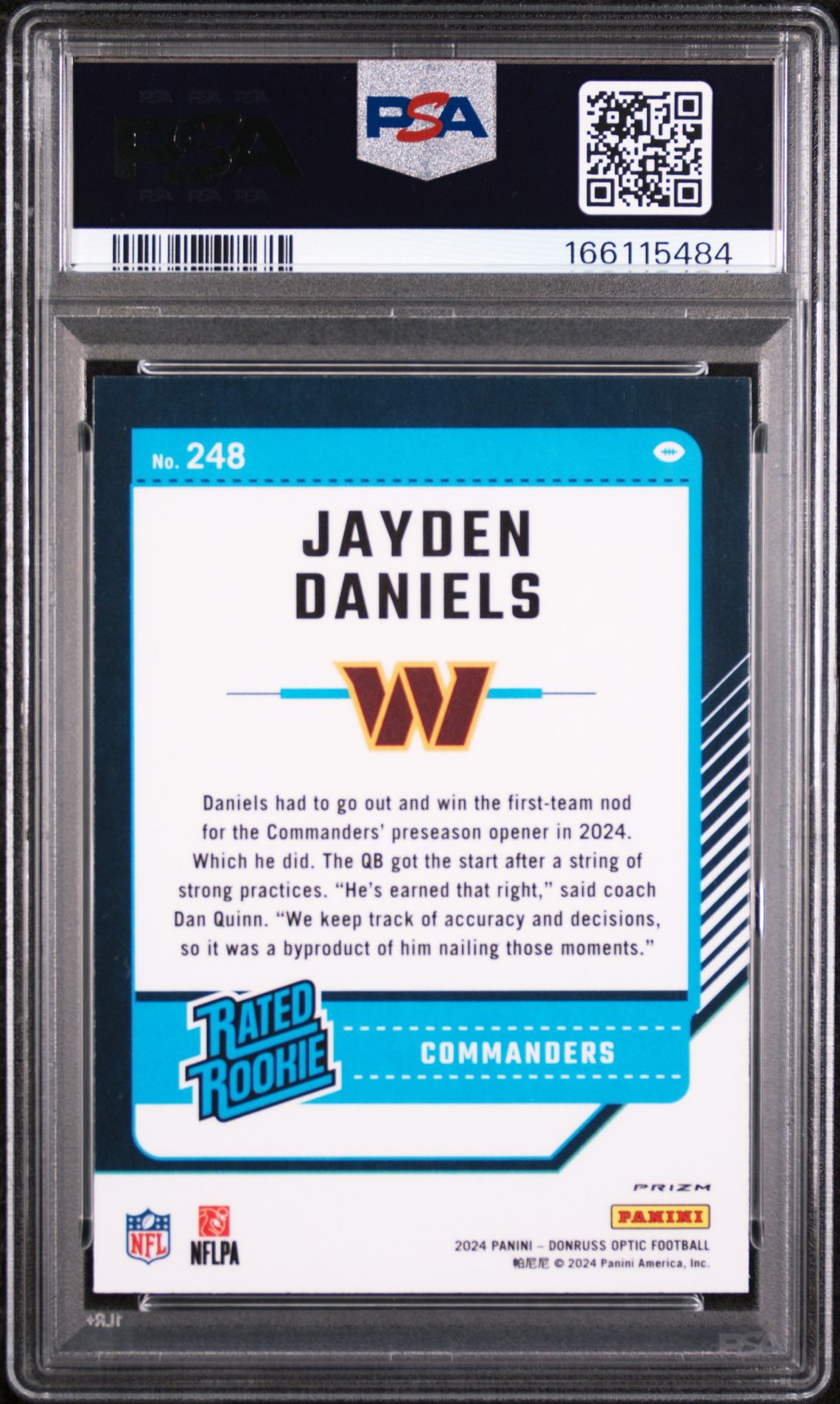 2024 Panini Donruss Optic Jayden Daniels #248 (Holo) Mint 9 back