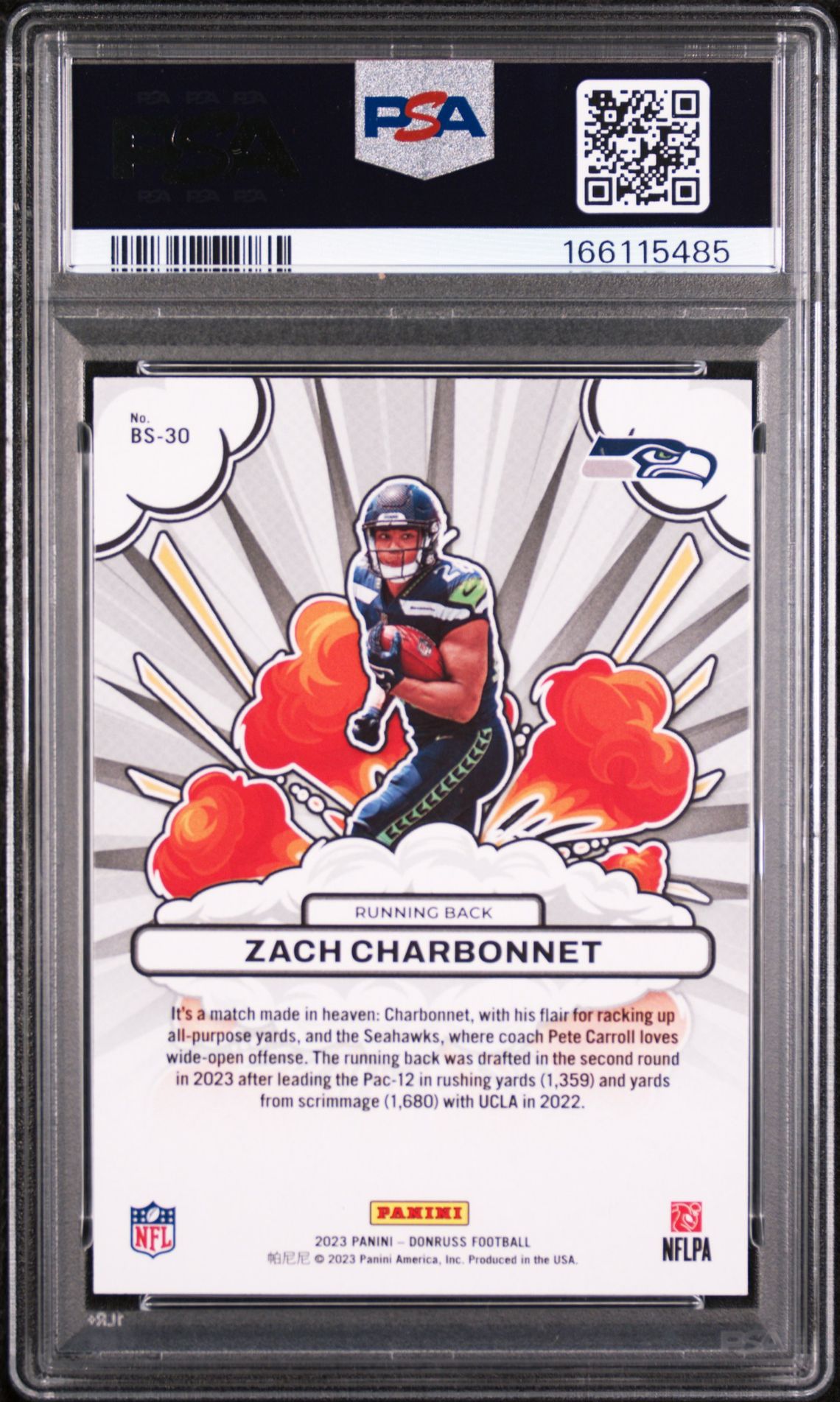 2023 Panini Donruss Bomb Squad Zach Charbonnet #Bs30 Gem Mt 10 back