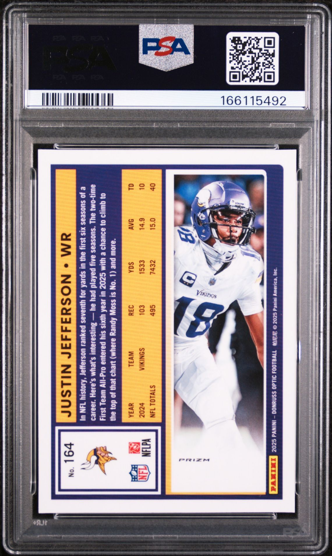 2025 Panini Donruss Optic Justin Jefferson #164 (Fire) Mint 9 back