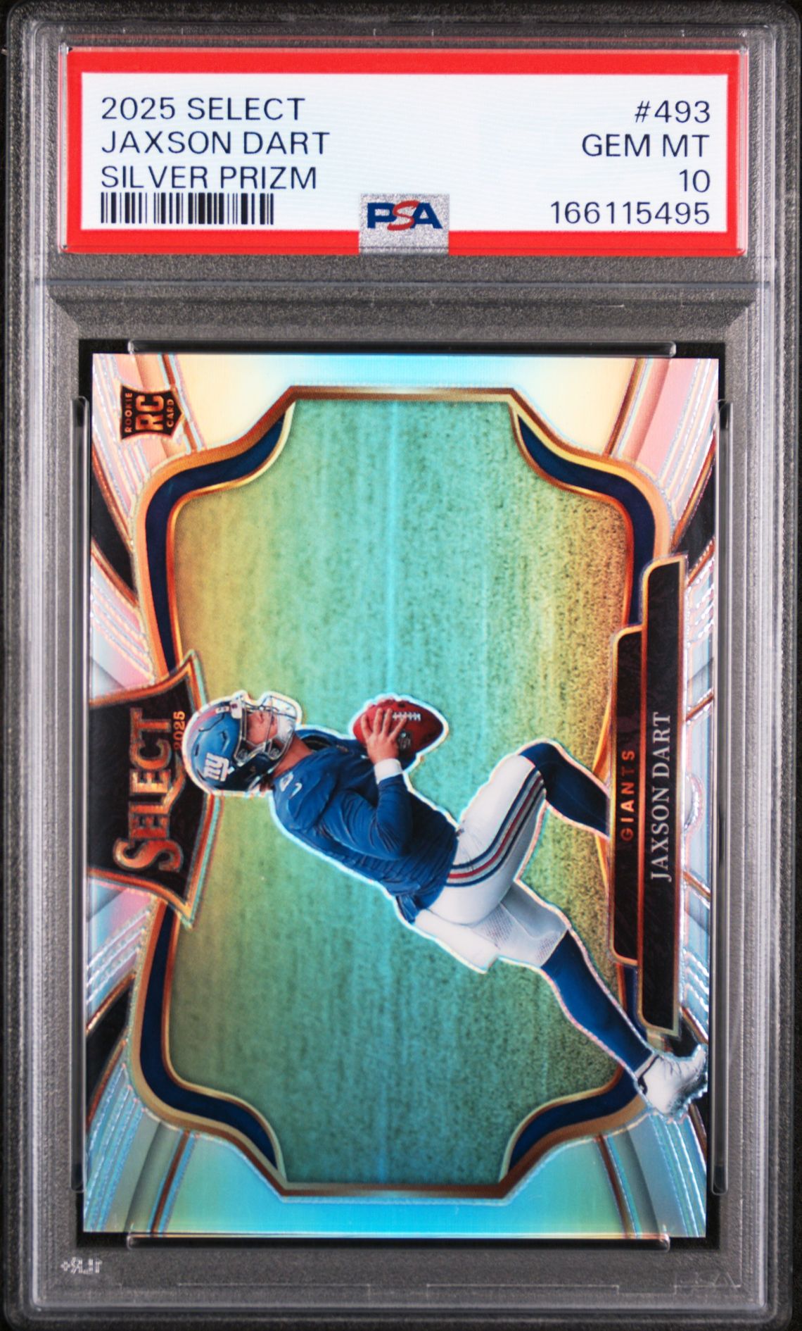 2025 Panini Select Jaxson Dart #493 (Silver Prizm) Gem Mt 10 front view - PSA graded GEM MT 10