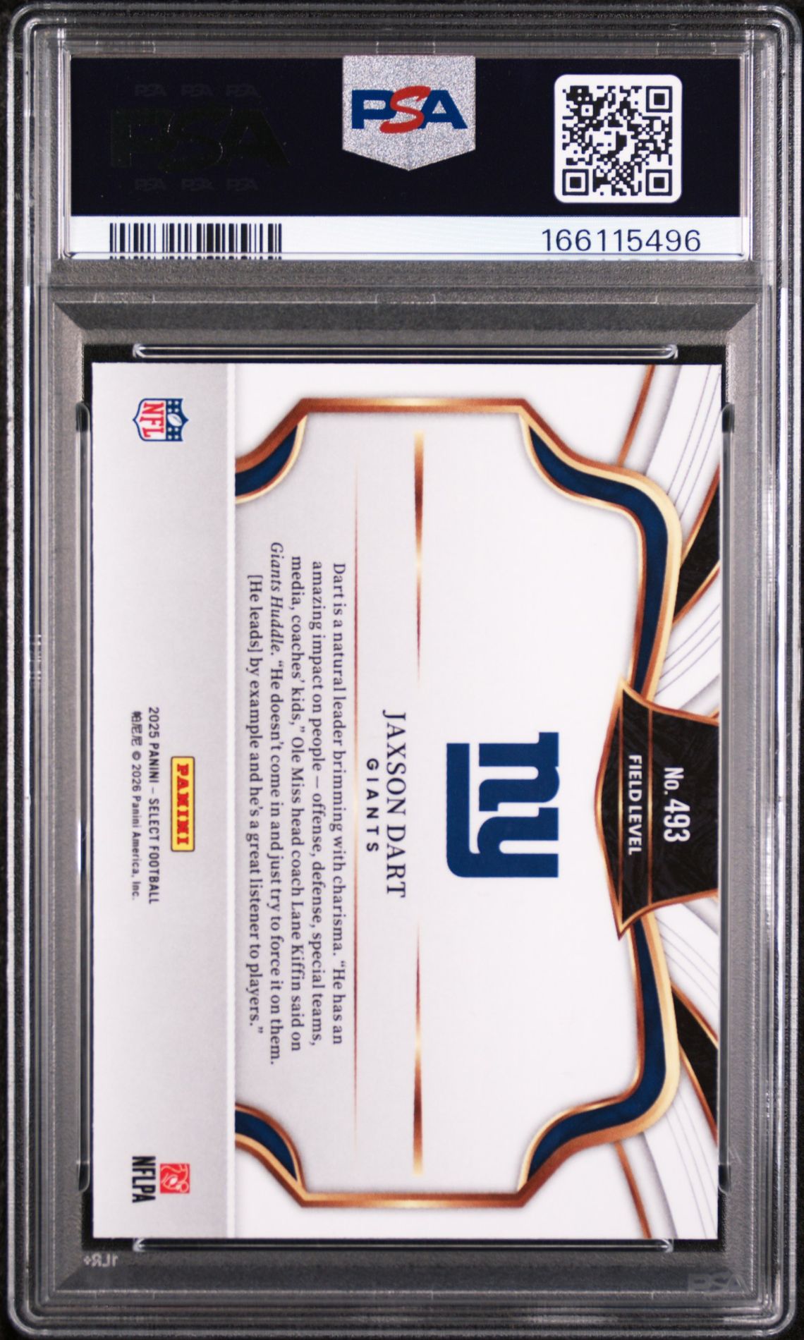2025 PANINI SELECT JAXSON DART  493 GEM MT 10 back