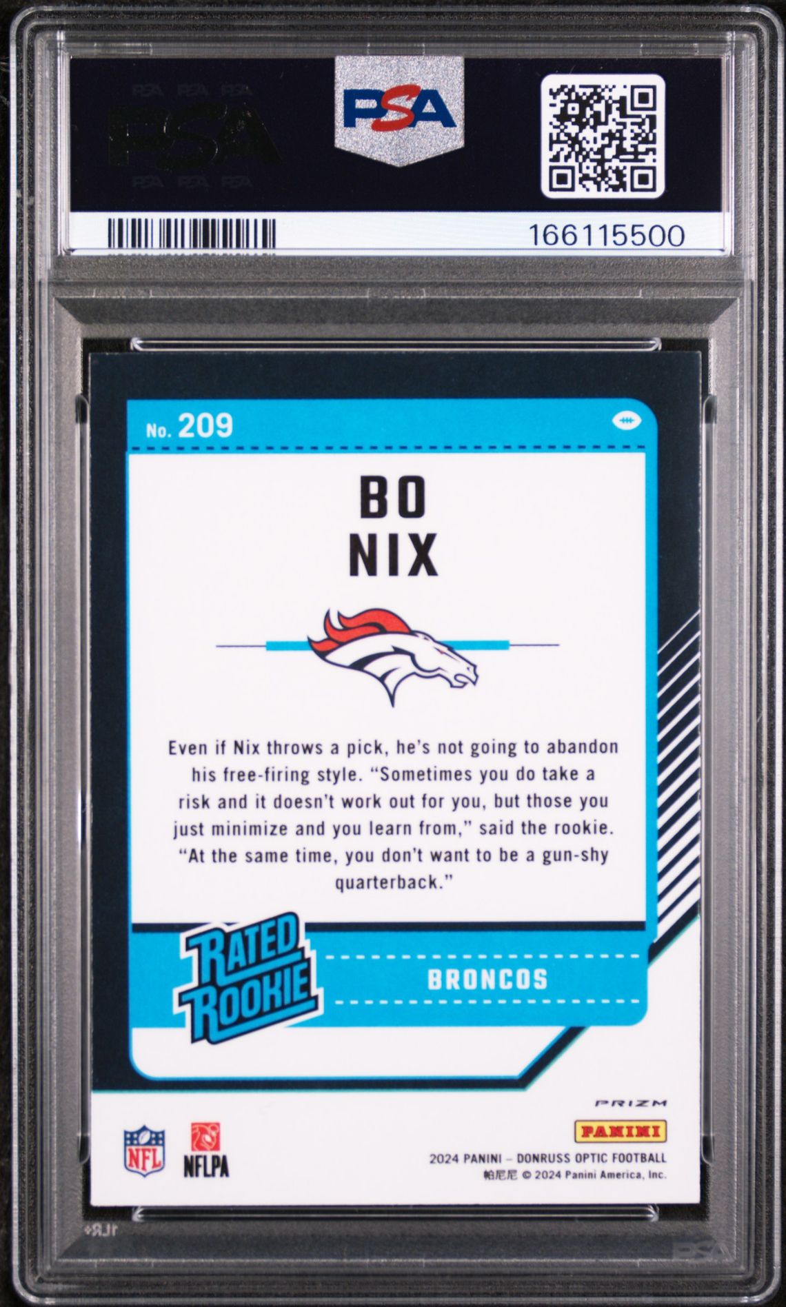 2024 Panini Donruss Optic Bo Nix #209 (Holo) Mint 9 back