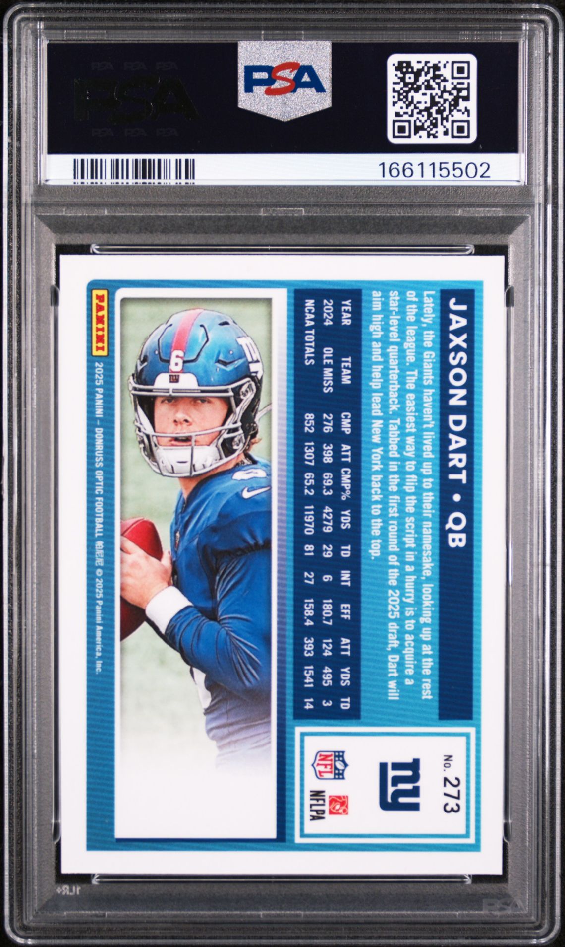 2025 Panini Donruss Optic Jaxson Dart #273 Mint 9 back