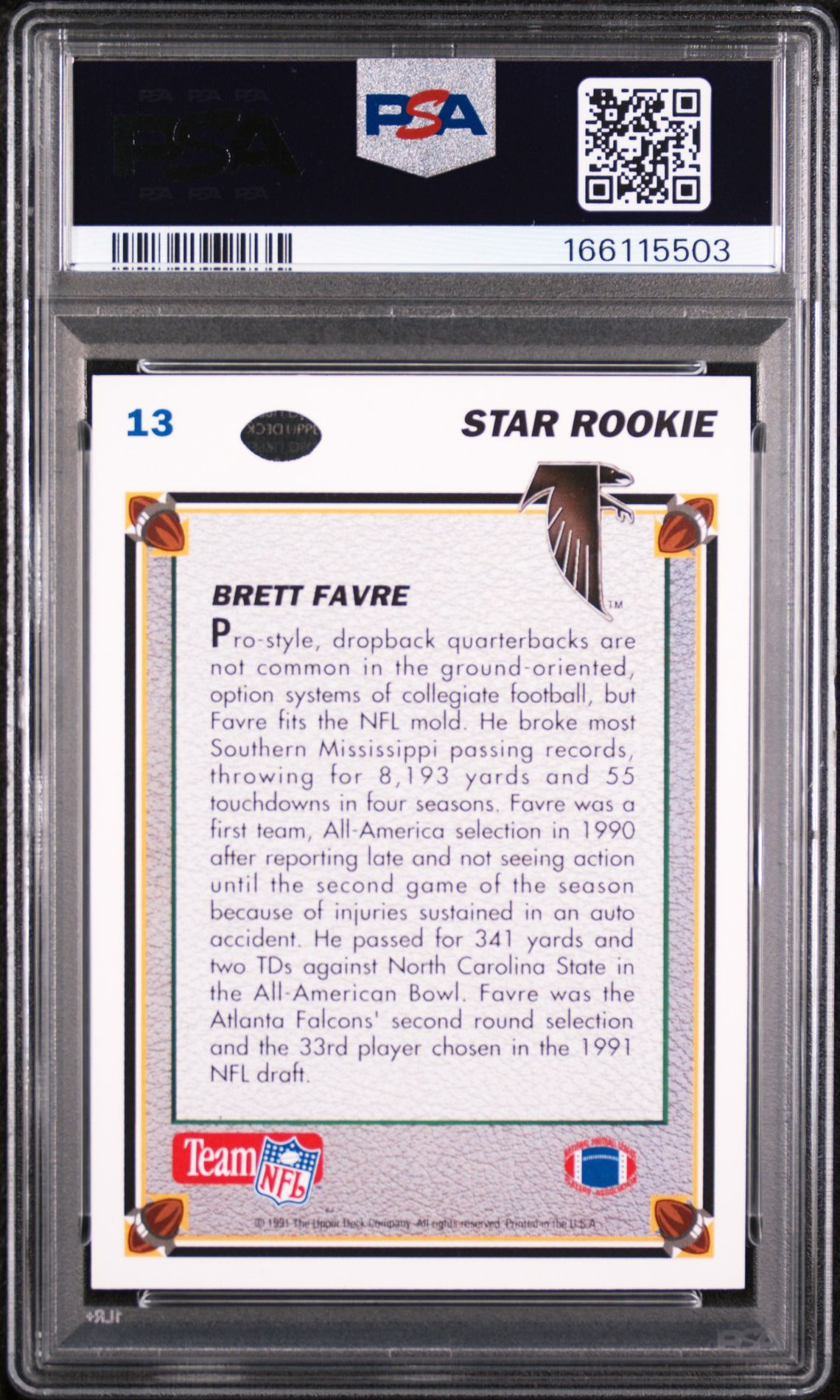 1991 Upper Deck Brett Favre #13 Mint 9 back