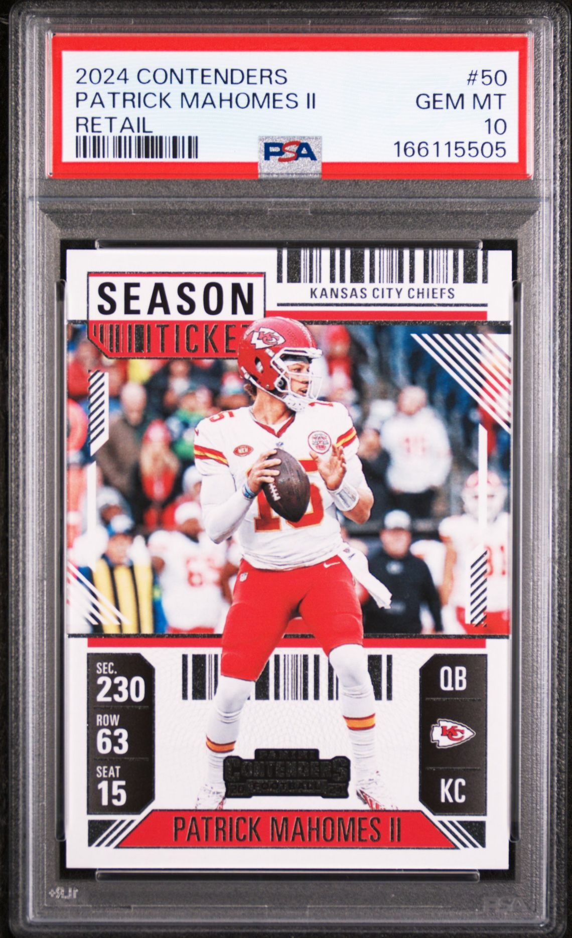 2024 Panini Contenders Patrick Mahomes Ii #50 (Retail) Gem Mt 10 front view - PSA graded GEM MT 10