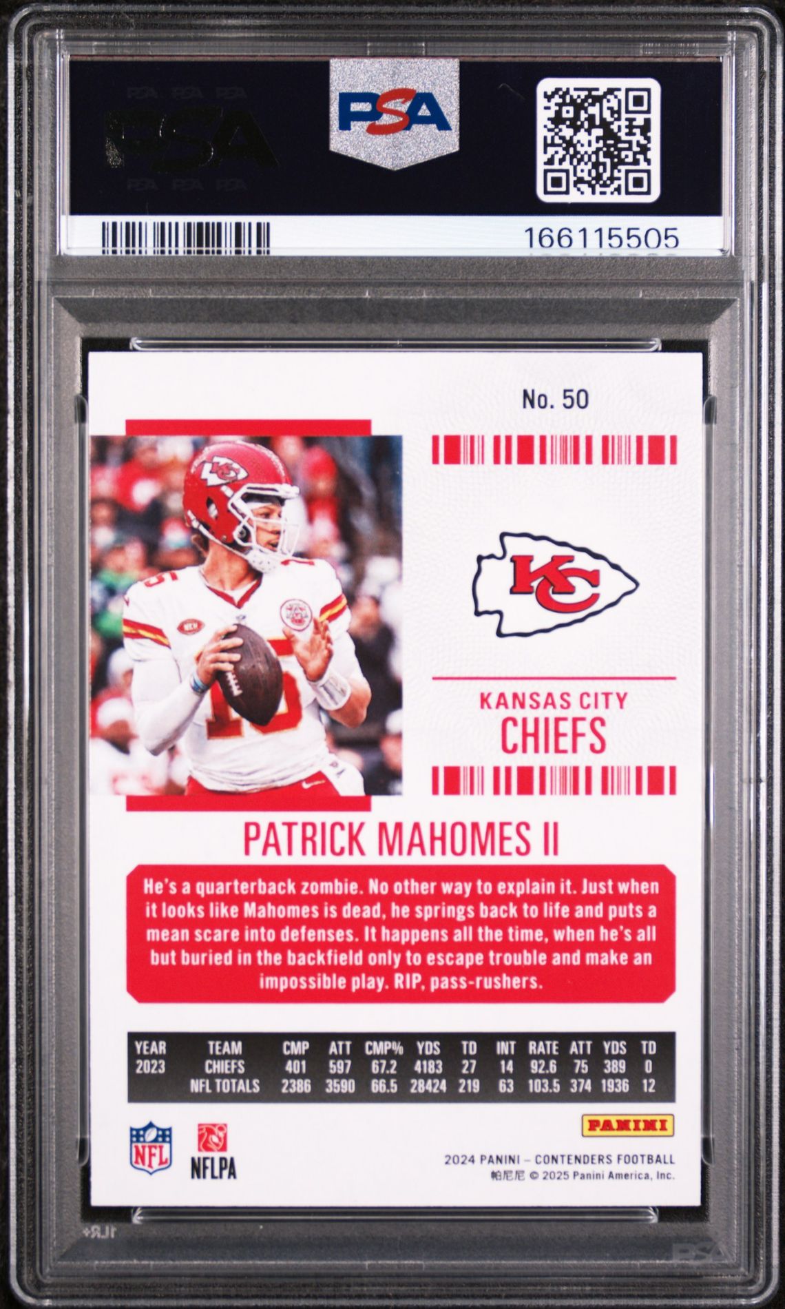 2024 Panini Contenders Patrick Mahomes Ii #50 (Retail) Gem Mt 10 back view - PSA certificate #166115505