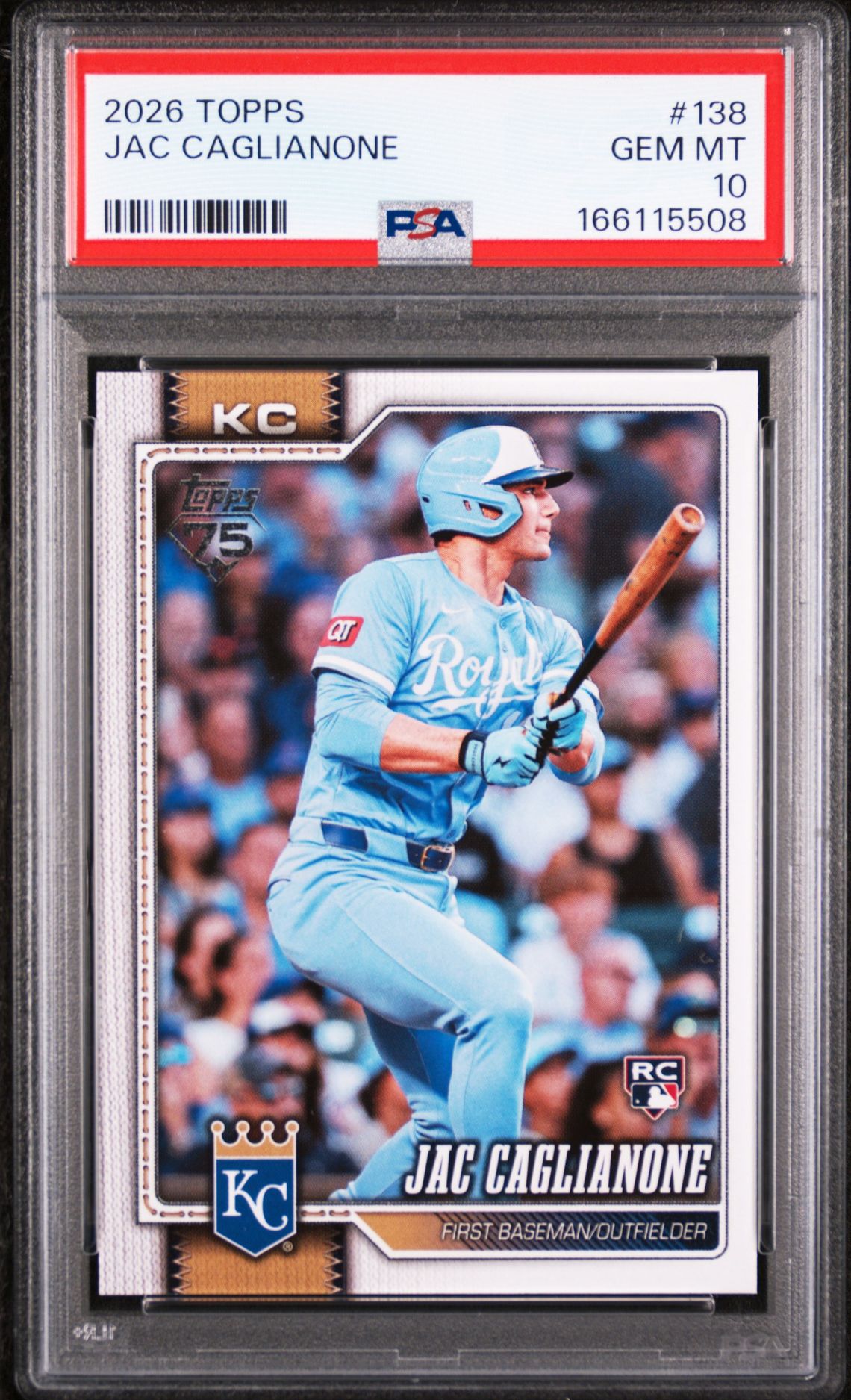 2026 Topps Jac Caglianone #138 Gem Mt 10 front view - PSA graded GEM MT 10