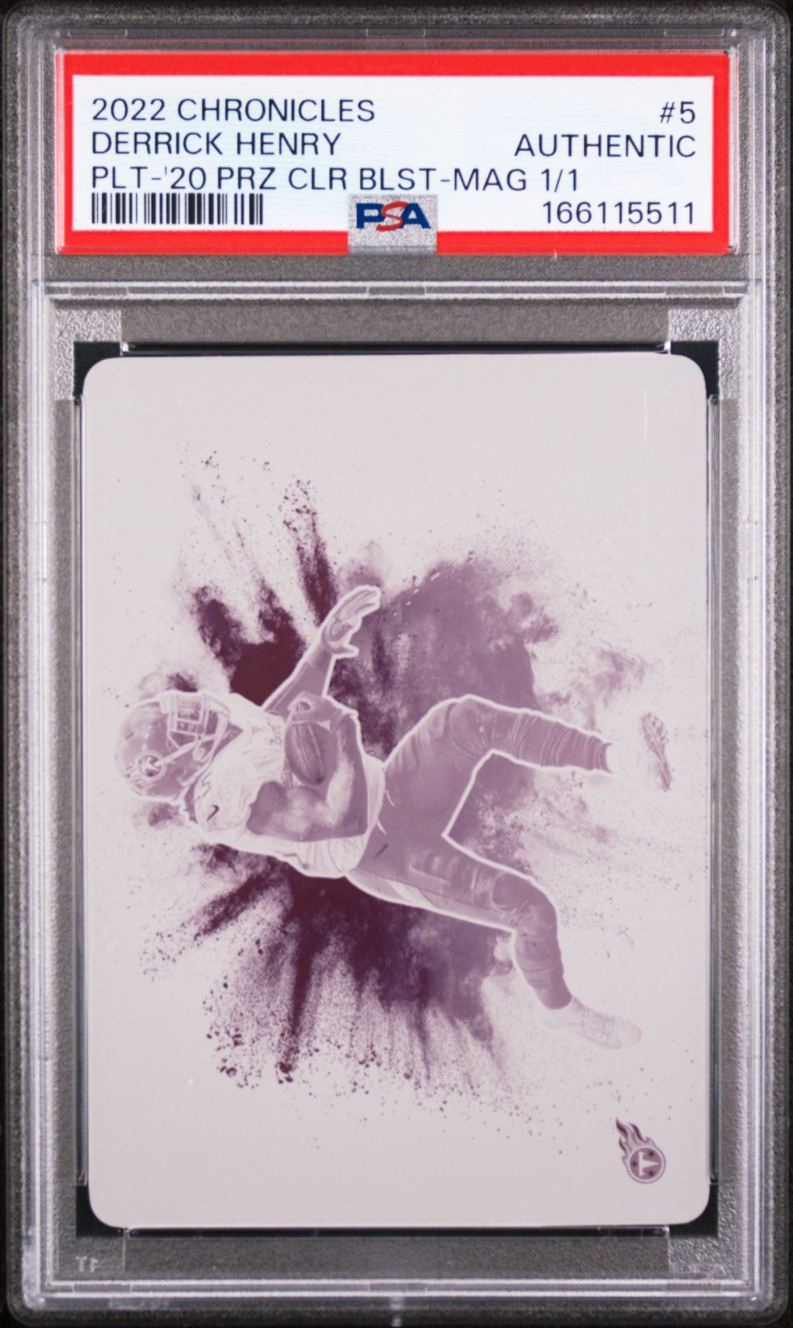 2022 Panini Chronicles Printing Plates Derrick Henry #5 (Plt-'20 Prz Clr Blst-Mag 1/1) N0: Authentic front