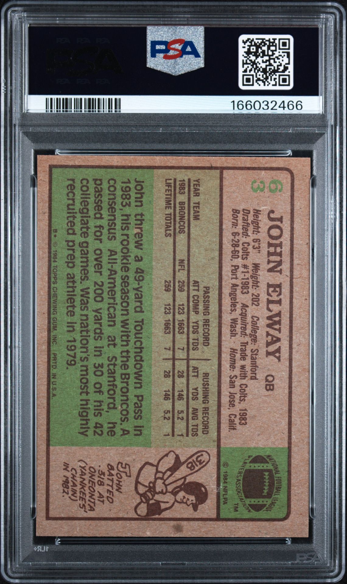 1984 Topps John Elway #63 Ex-Mt 6 back
