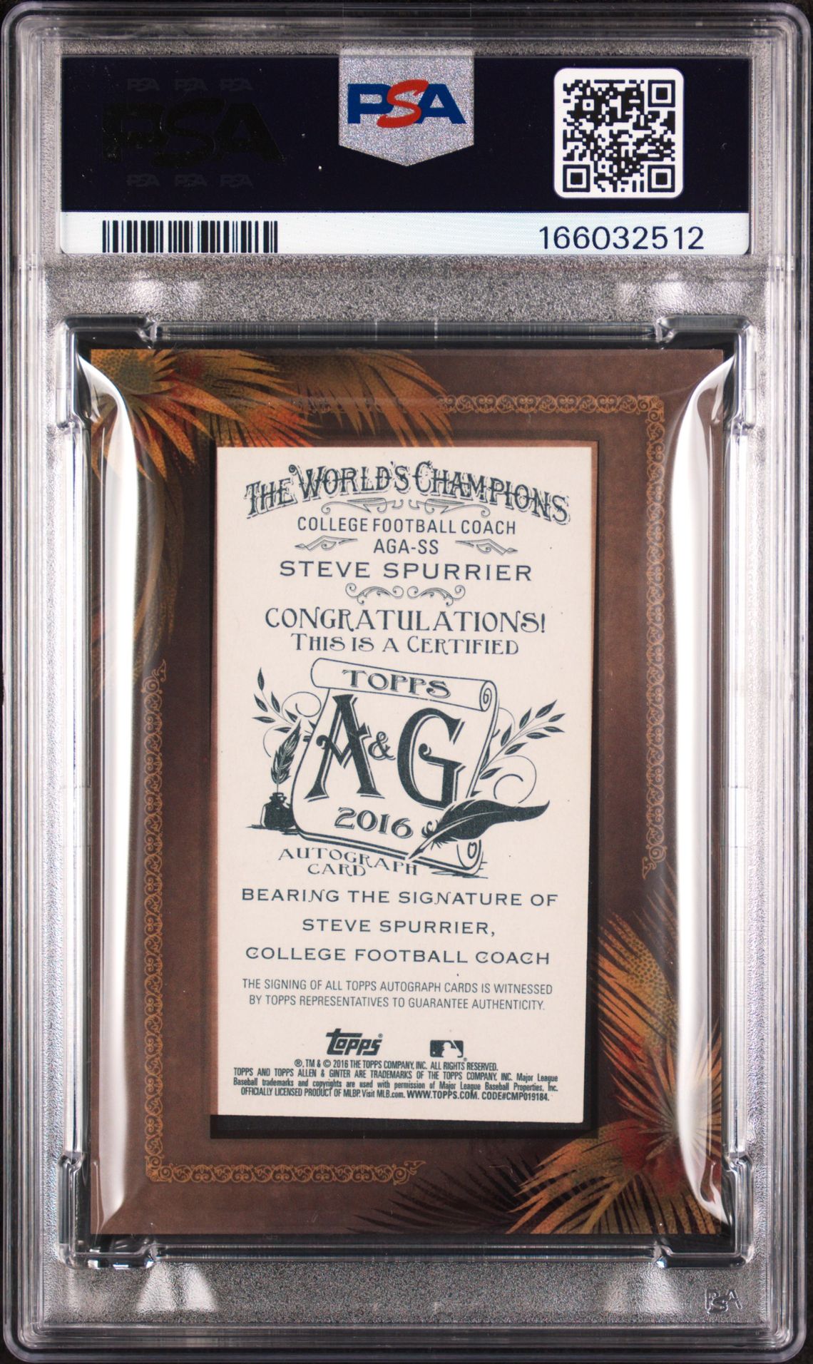 2016 Topps Allen & Ginter Autographs Steve Spurrier #Aga-Ss (Framed Mini-Autograph) Nm-Mt 8 back